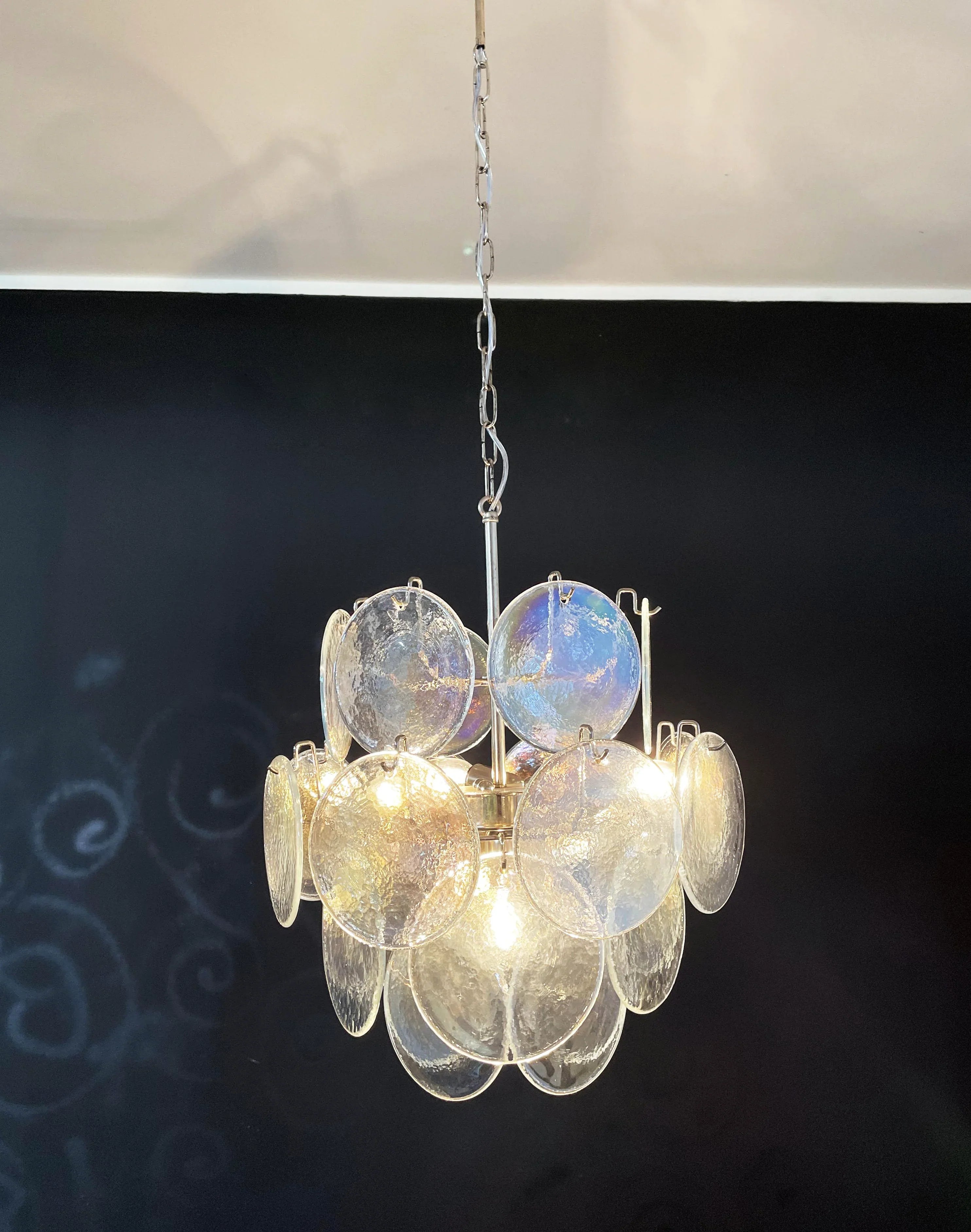 Vintage Murano Iridescent Glass Disks Chandelier 17.7"