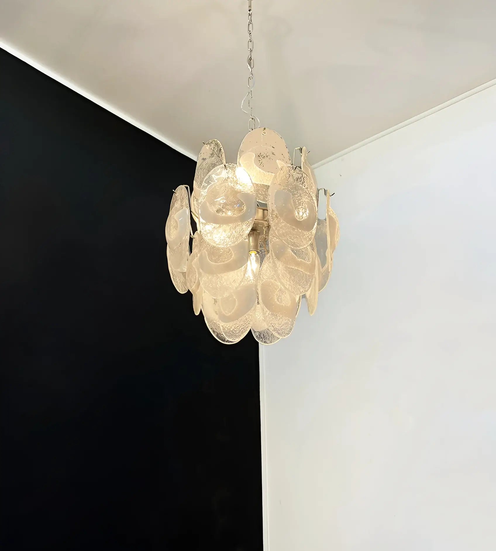 Vintage Murano Lattimo Glass White Chandelier