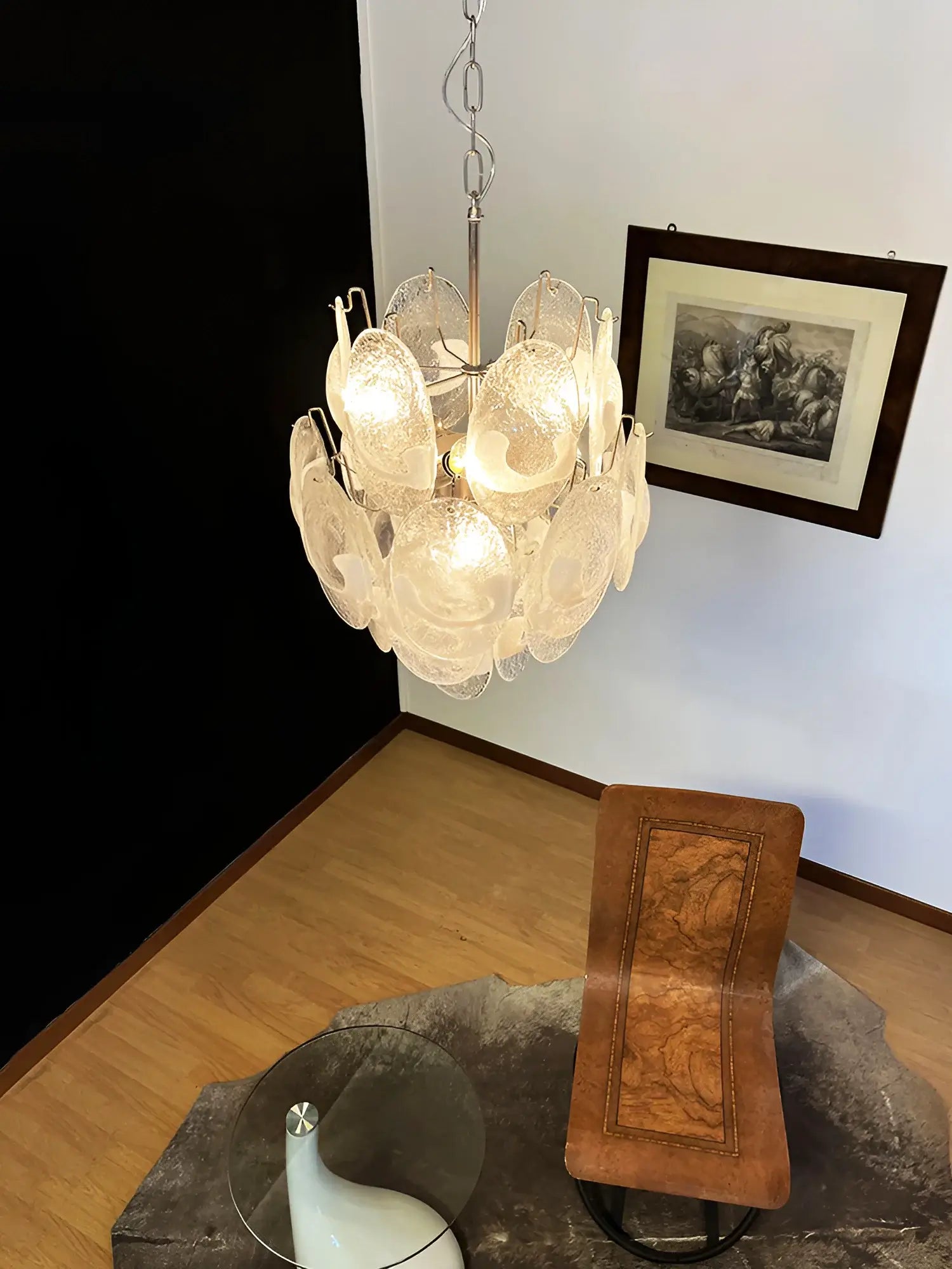 Vintage Murano Lattimo Glass White Chandelier