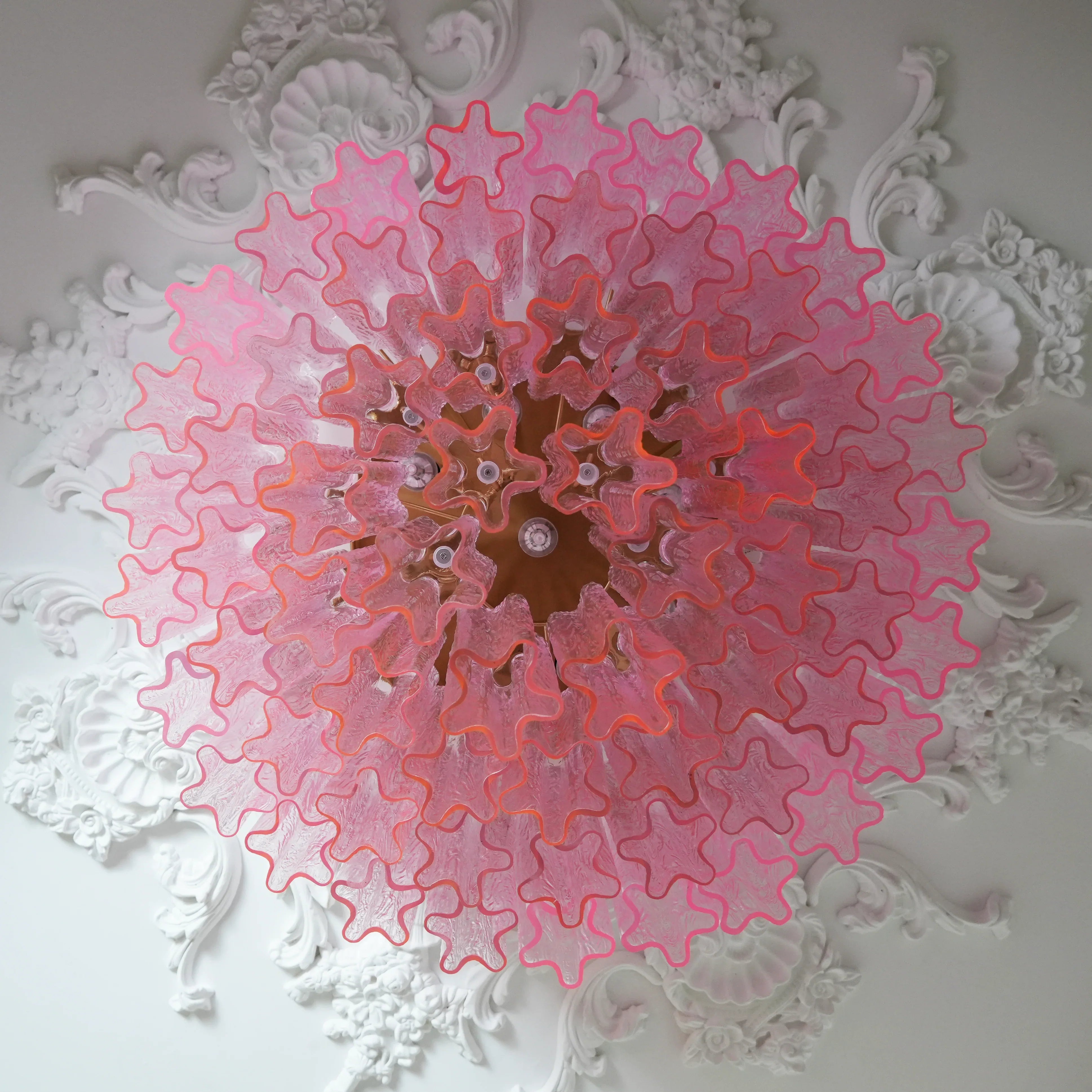 Vintage Murano Pink Glass Ceiling Light 25.6"