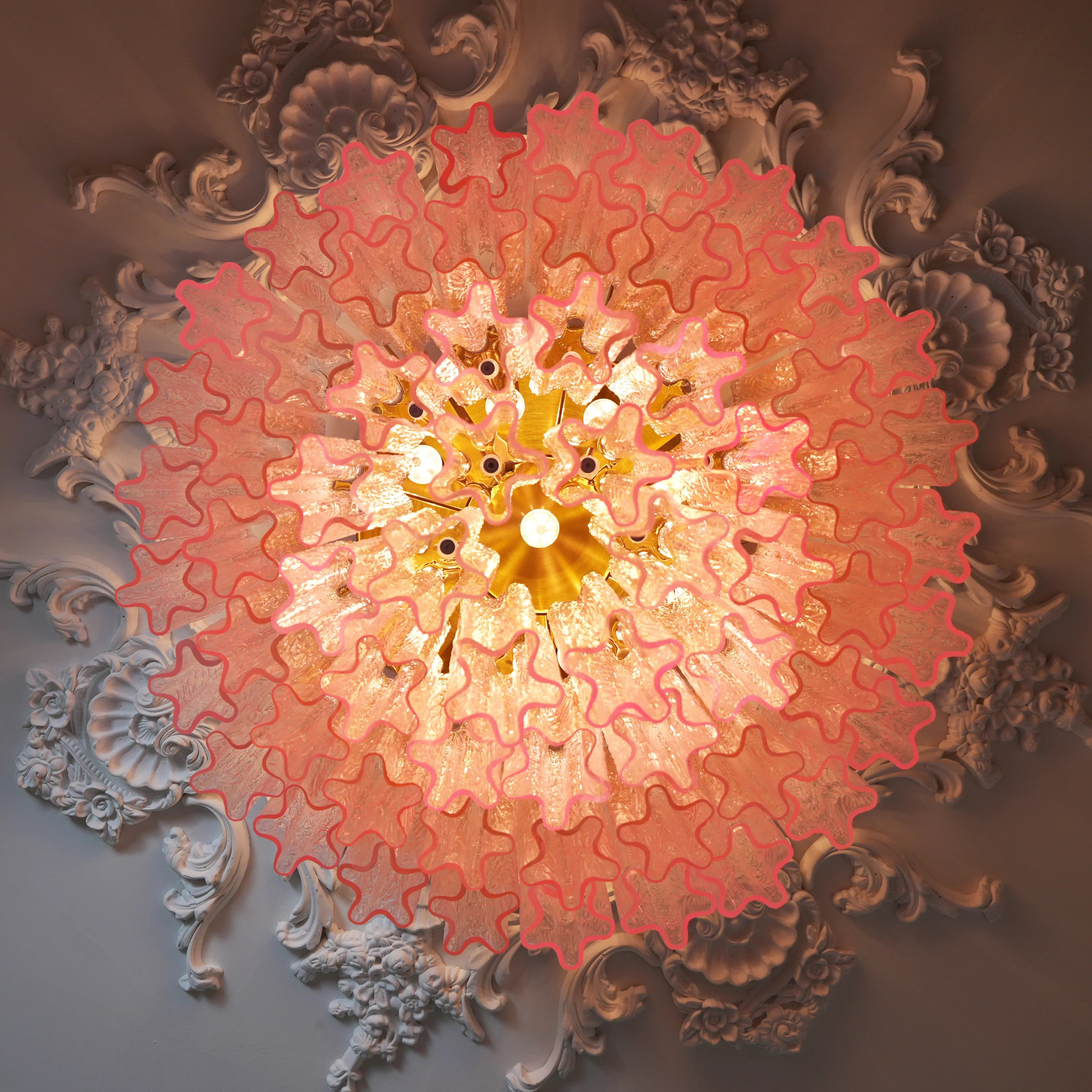 Vintage Murano Pink Glass Ceiling Light 25.6"