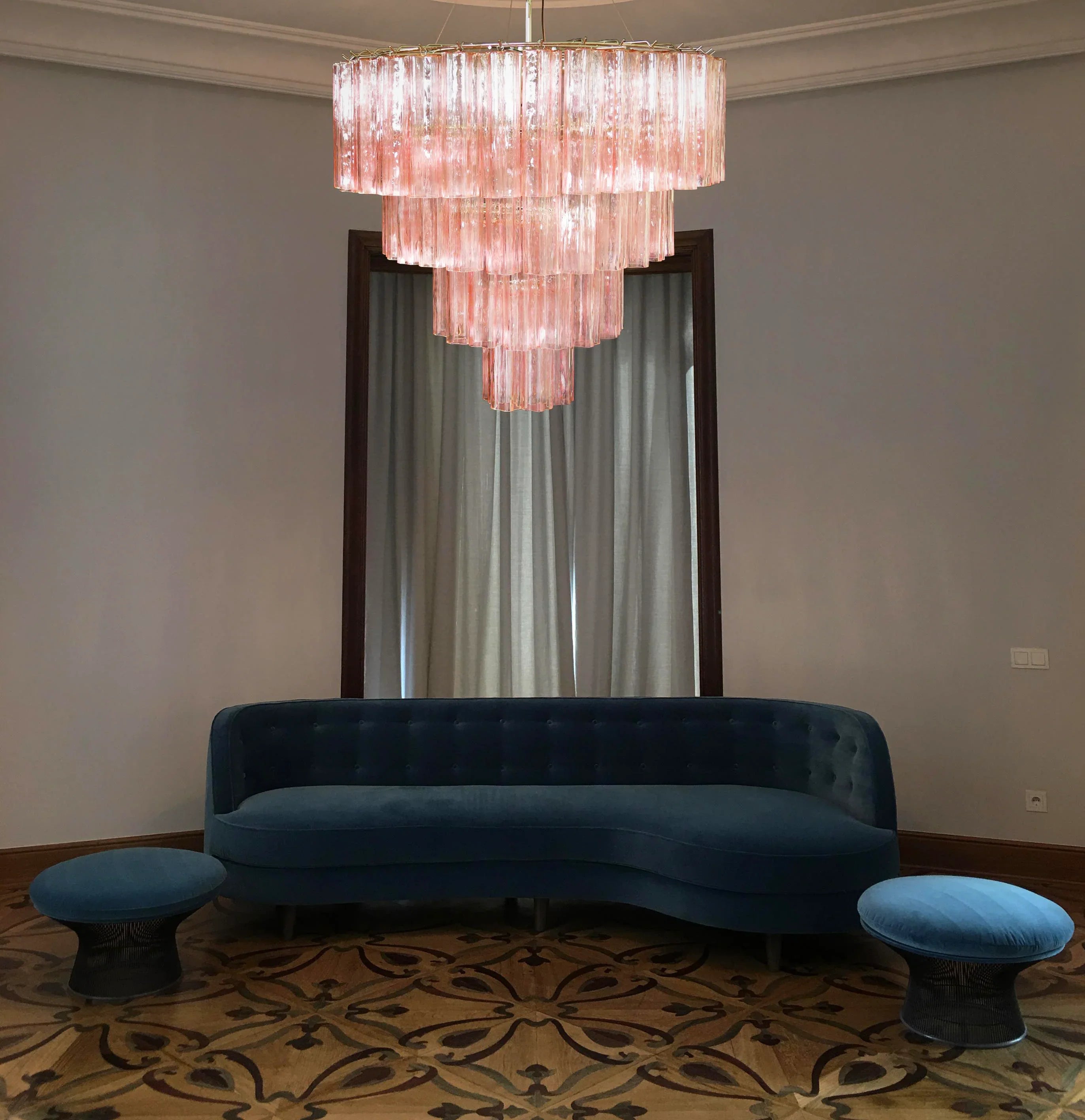 Vintage Murano Pink Glass Chandelier 33.5"