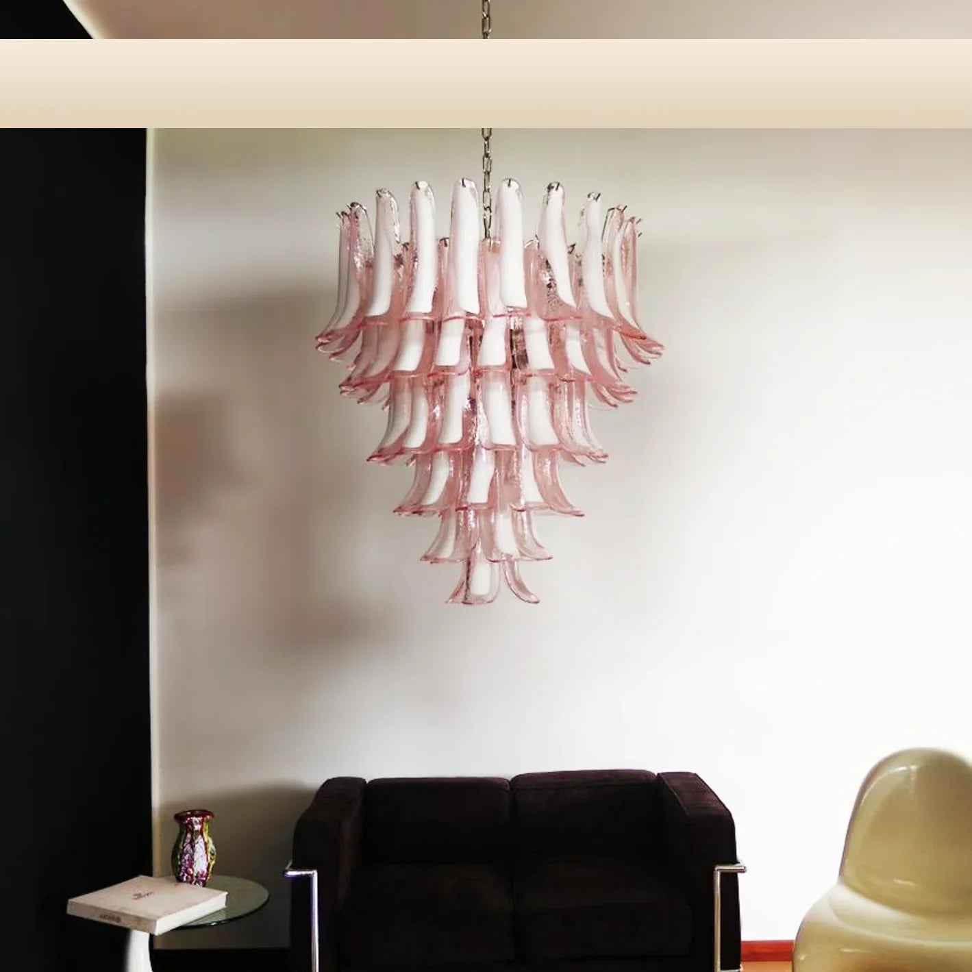 Vintage Murano Pink Glass Petals Chandelier 31.5"