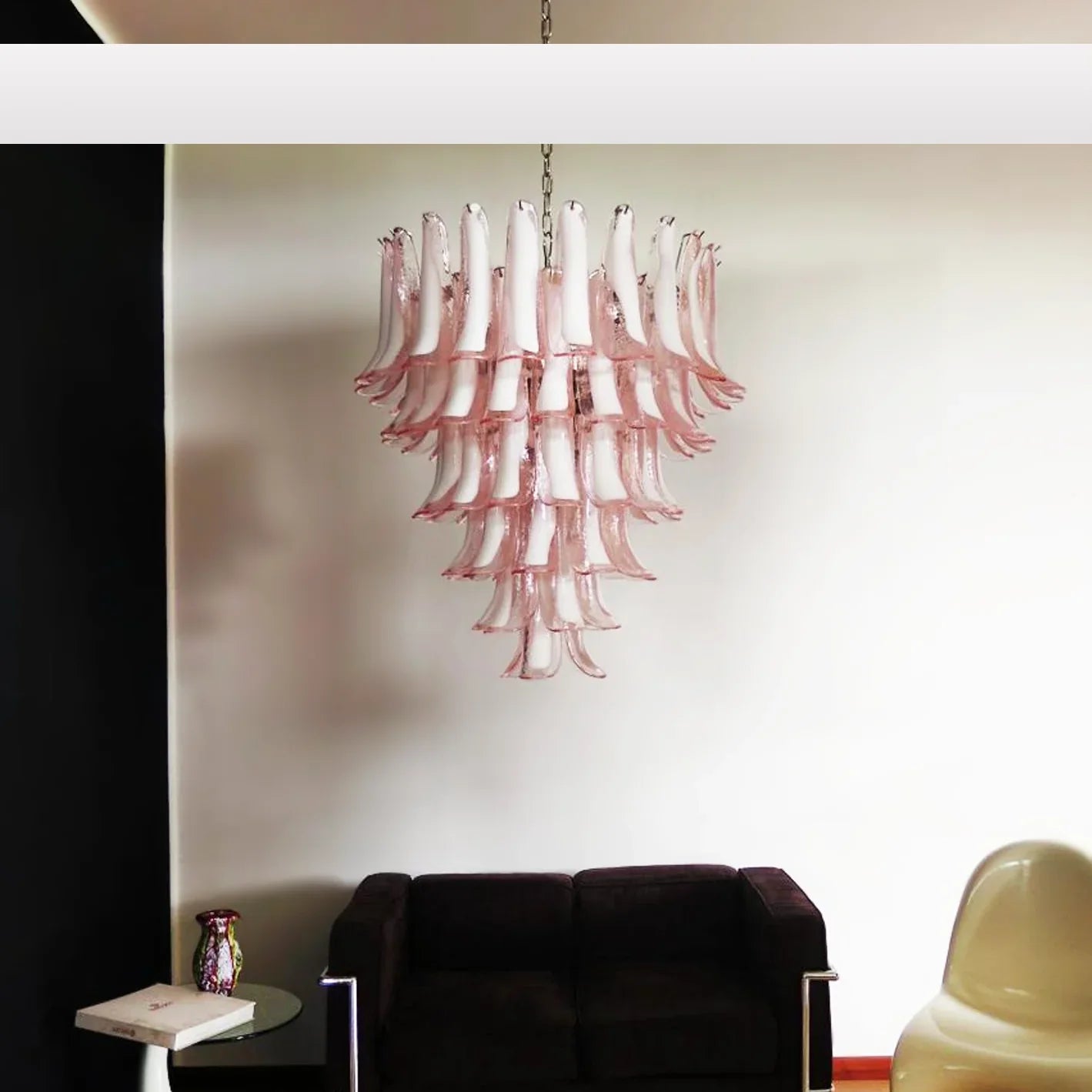 Vintage Murano Pink Glass Petals Chandelier 31.5"