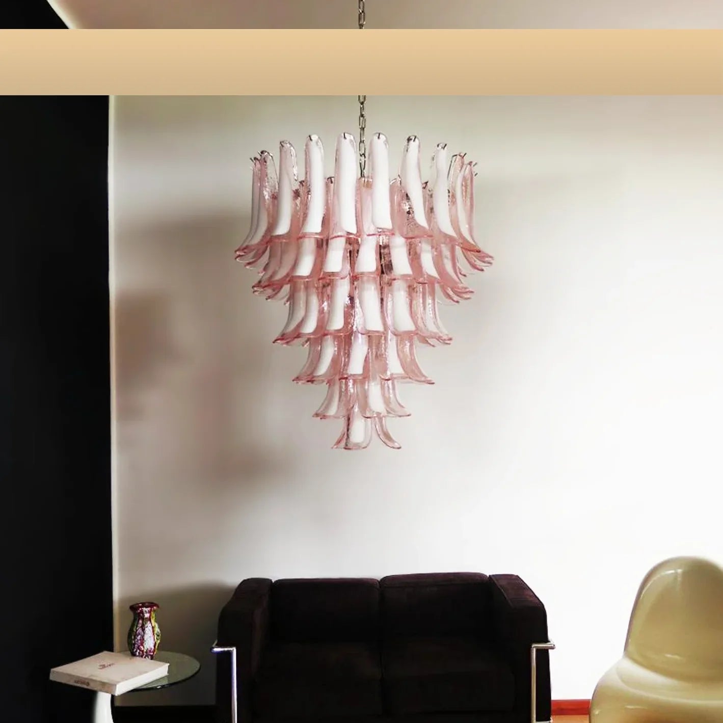Vintage Murano Pink Glass Petals Chandelier 31.5"
