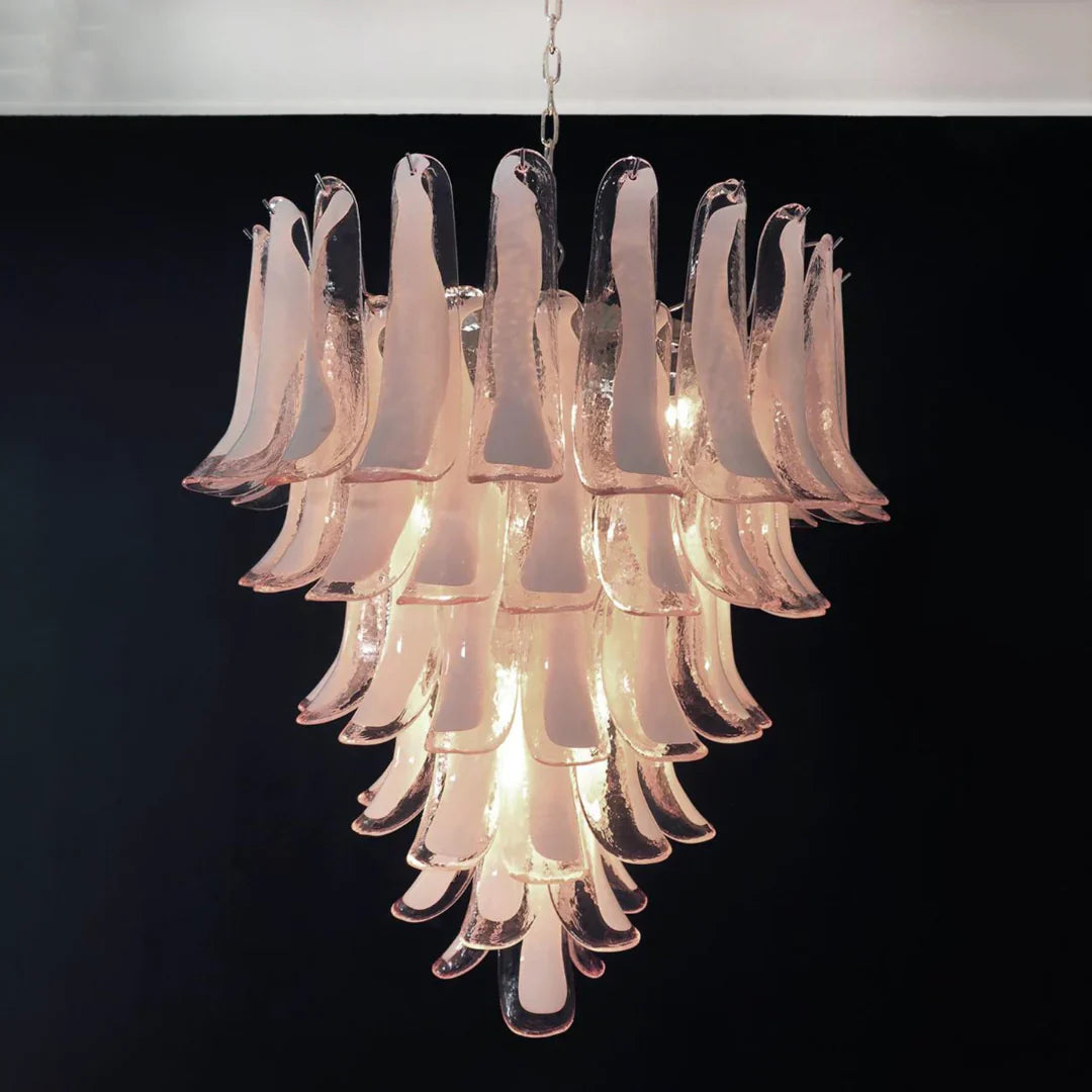 Vintage Murano Pink Glass Petals Chandelier 31.5"