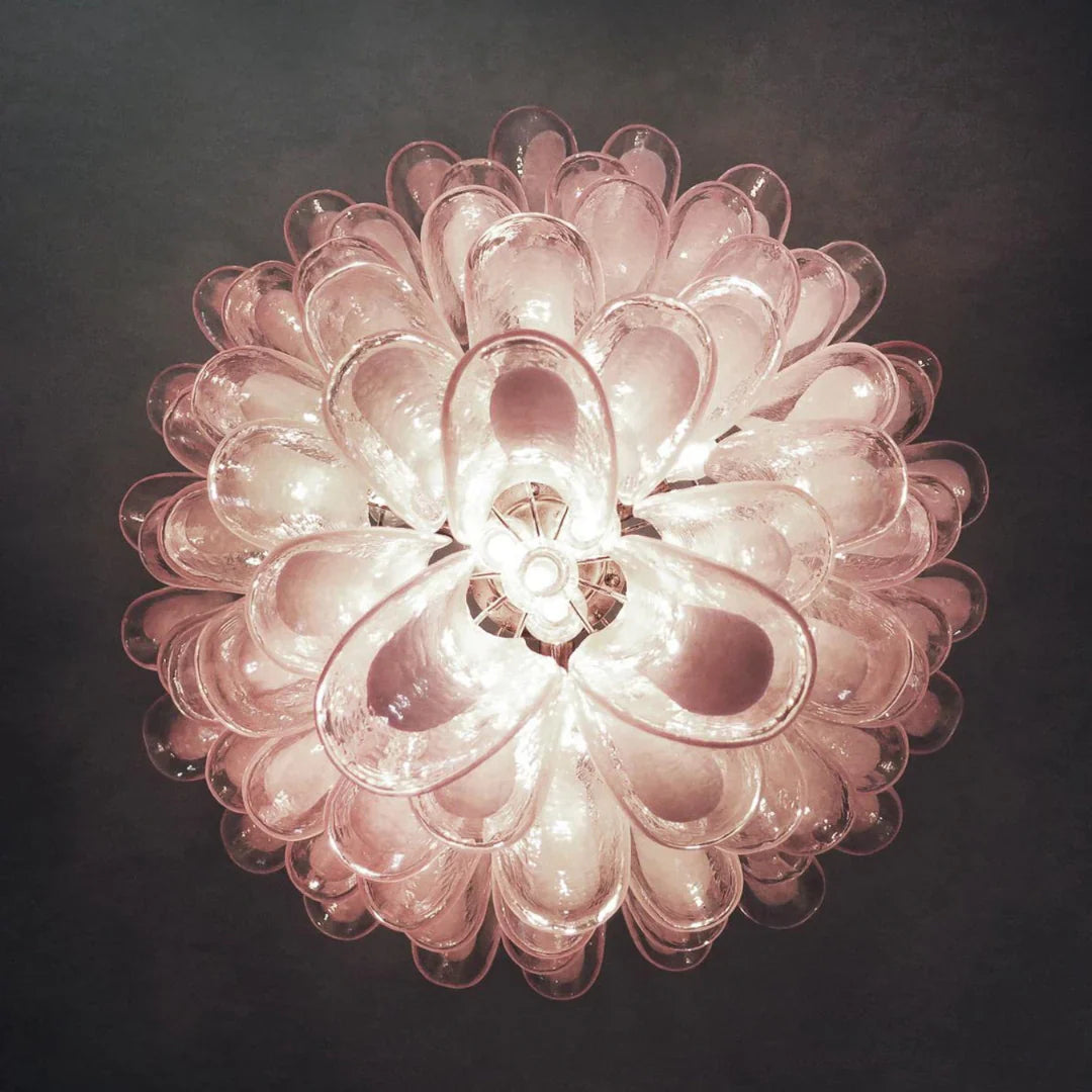 Vintage Murano Pink Glass Petals Chandelier 31.5"