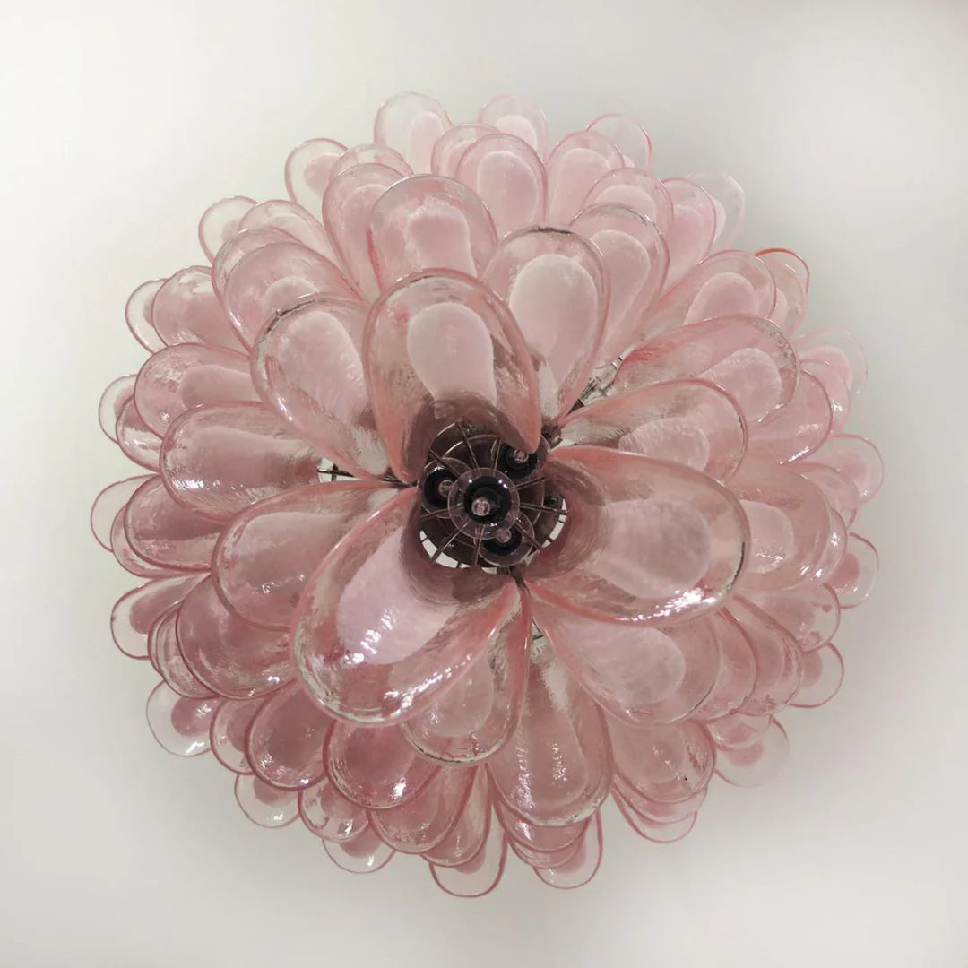 Vintage Murano Pink Glass Petals Chandelier 31.5"