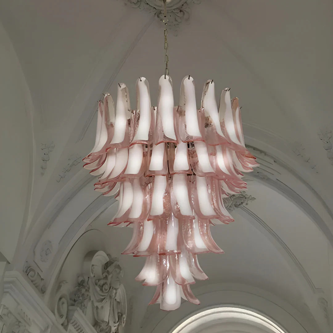 Vintage Murano Pink Glass Petals Chandelier 31.5"