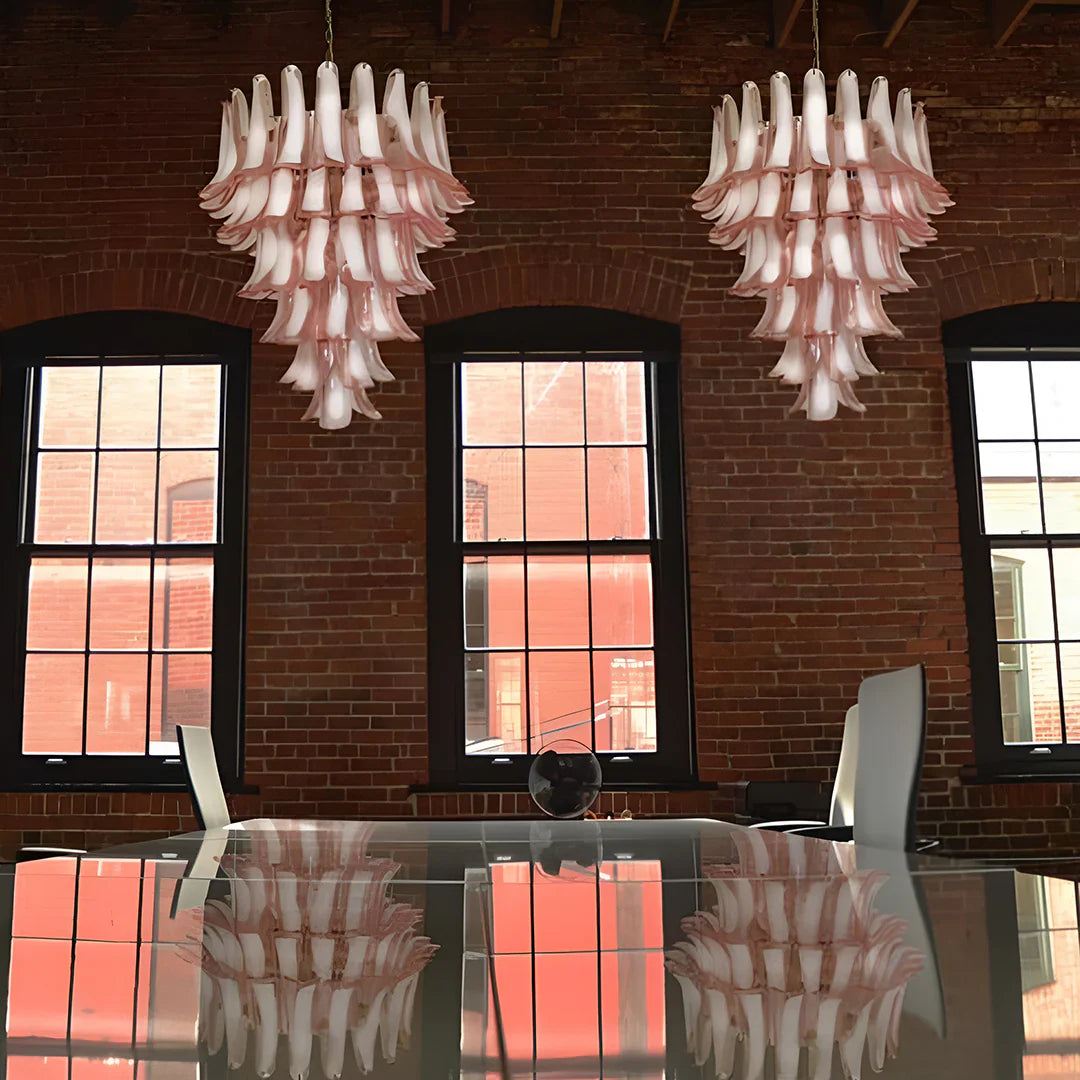 Vintage Murano Pink Glass Petals Chandelier 31.5"