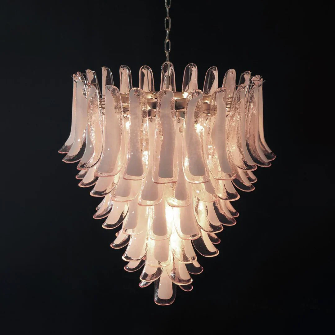 Vintage Murano Pink Glass Petals Chandelier 31.5"