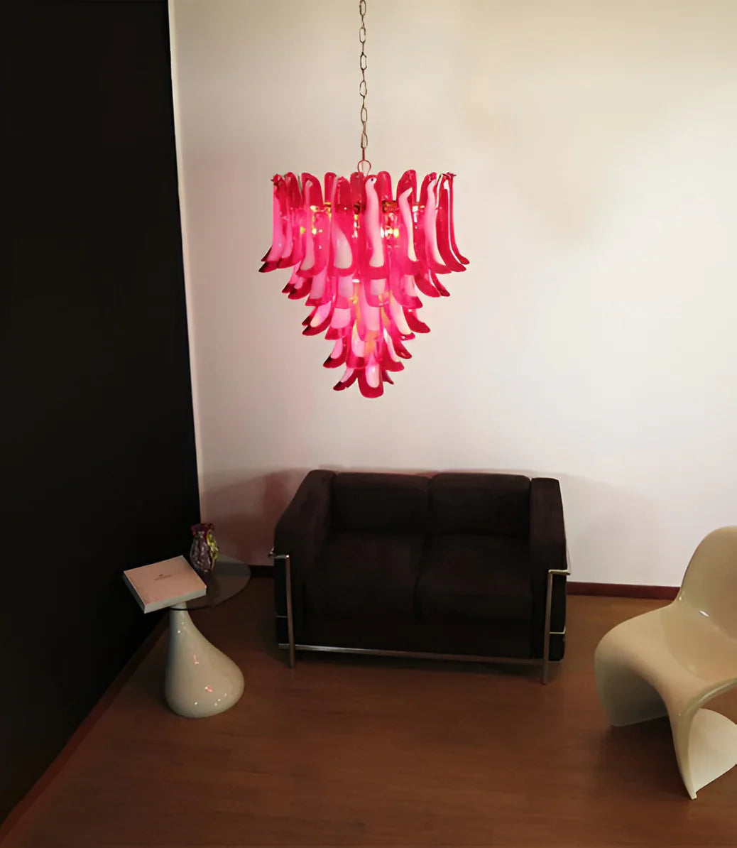 Vintage Murano Red Glass Petals Chandelier 31.5"