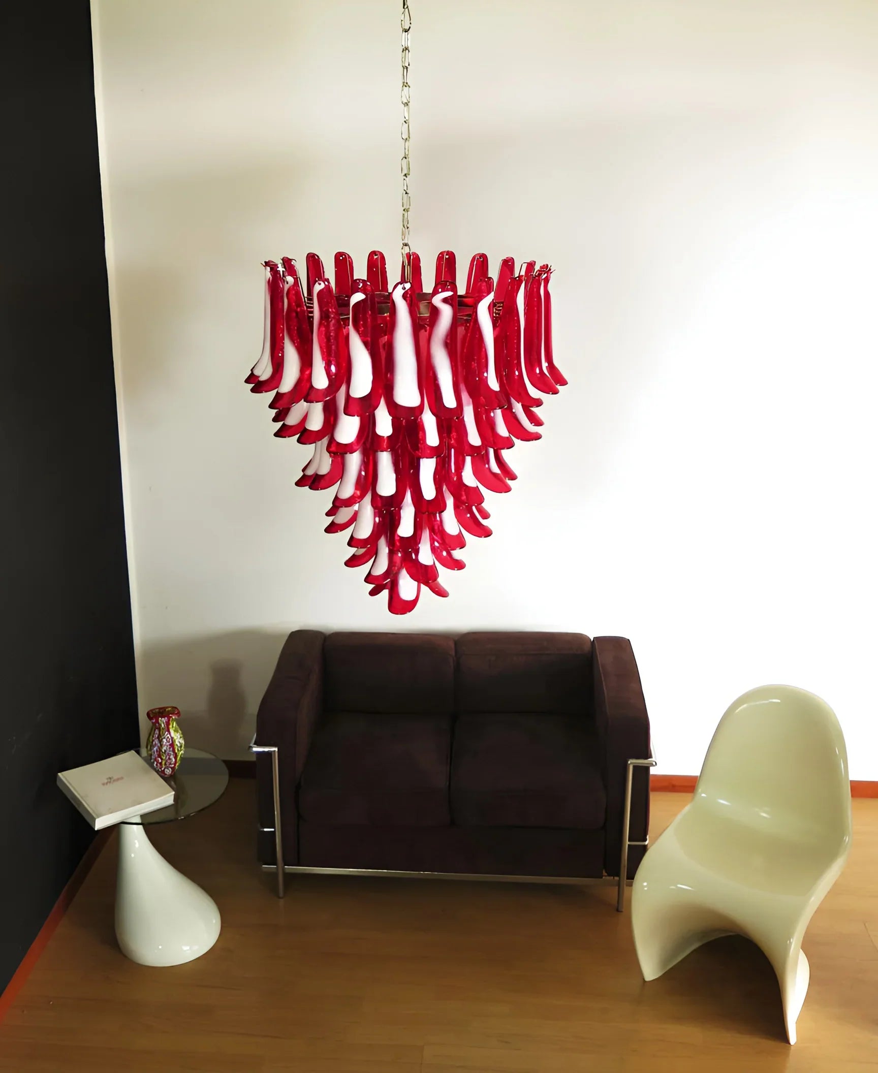Vintage Murano Red Glass Petals Chandelier 31.5"