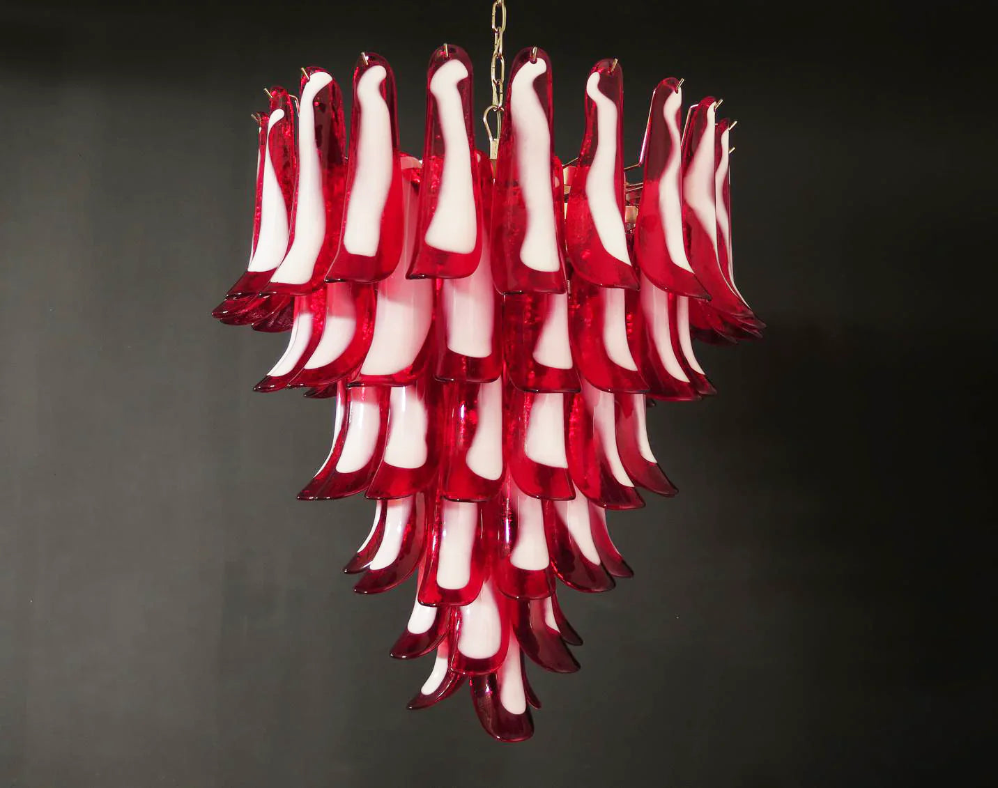 Vintage Murano Red Glass Petals Chandelier 31.5"
