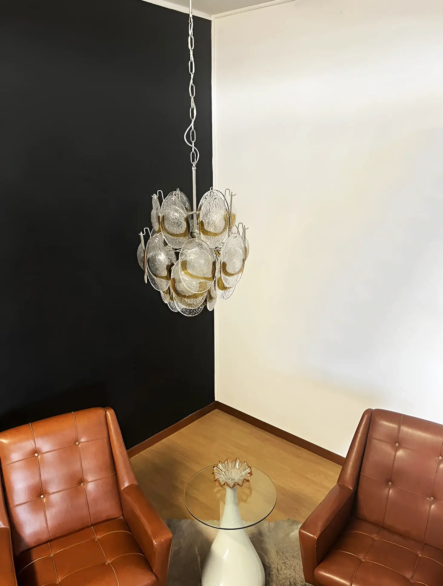 Vintage Murano Transparent Amber Chandelier 17.7"