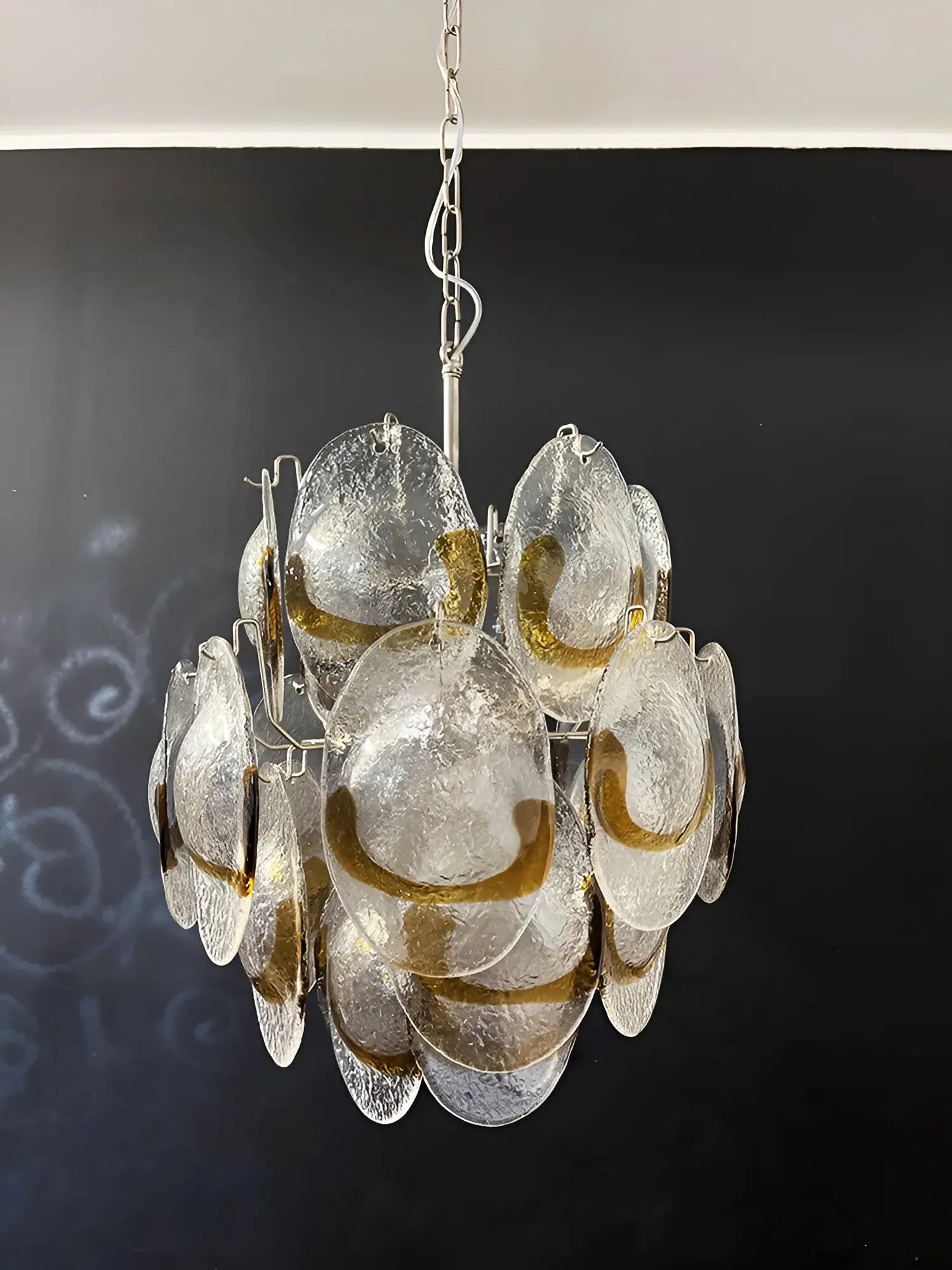 Vintage Murano Transparent Amber Chandelier 17.7"