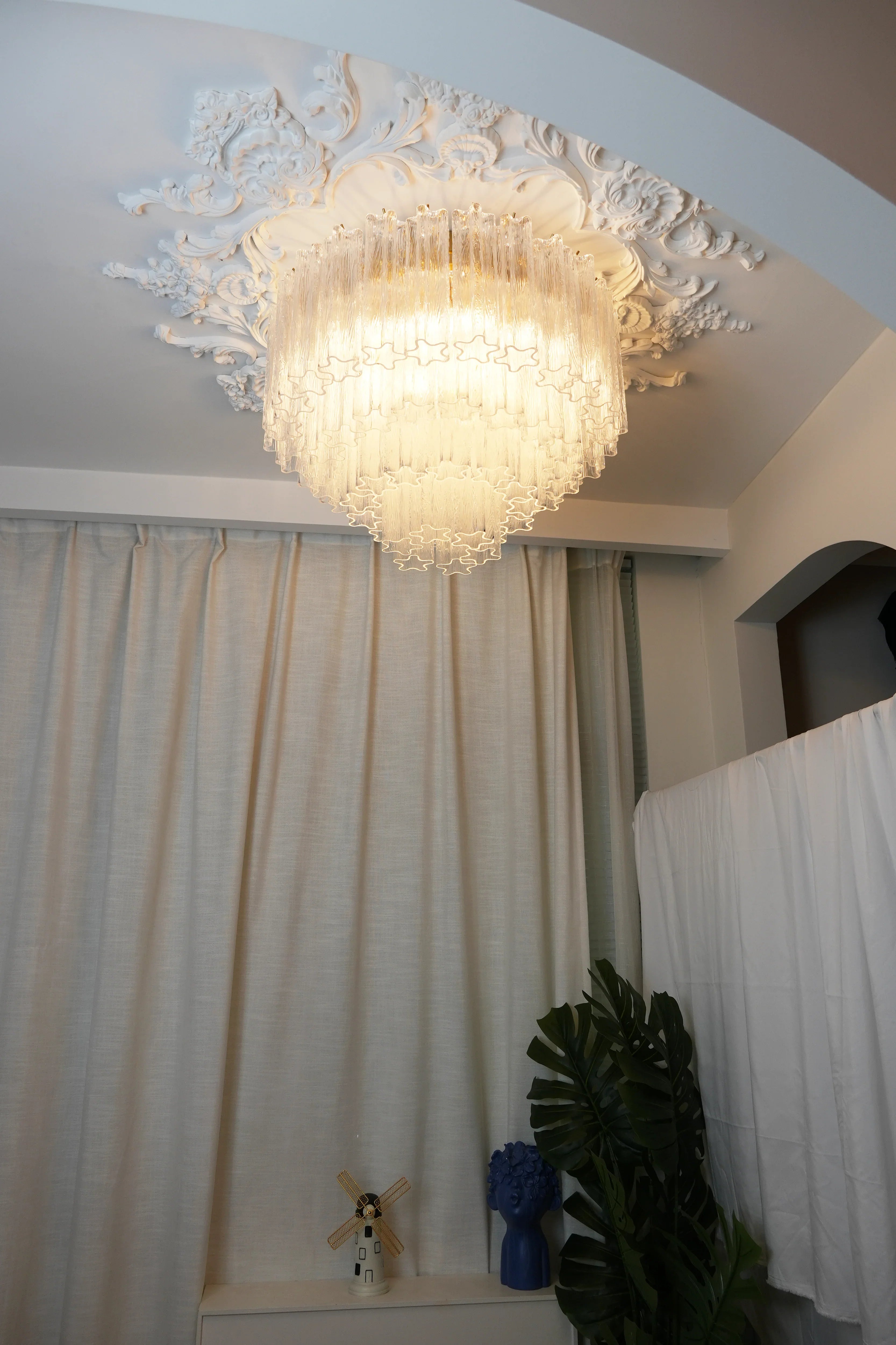 Vintage Murano Transparent Glass Ceiling Light 25.6"