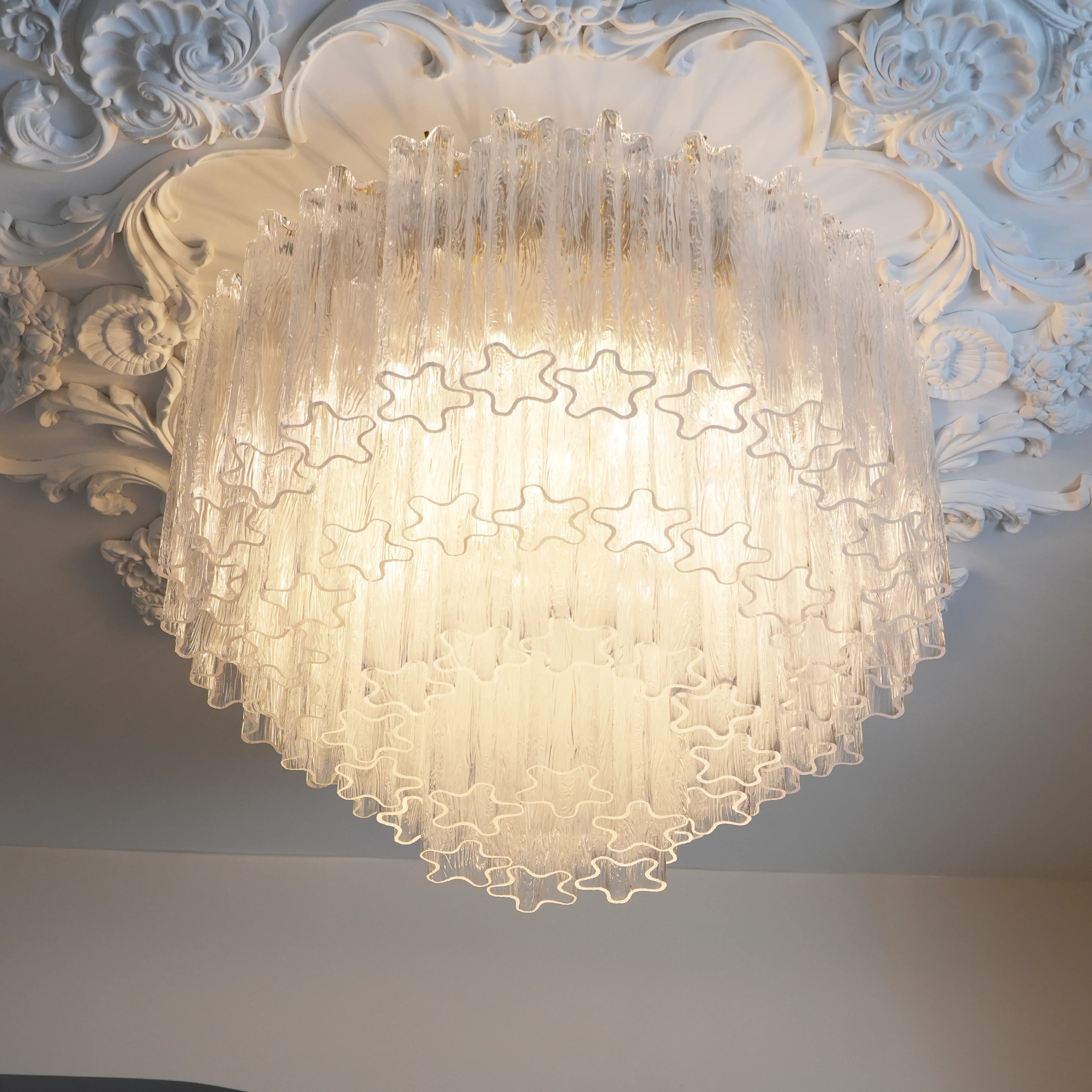 Vintage Murano Transparent Glass Ceiling Light 25.6"