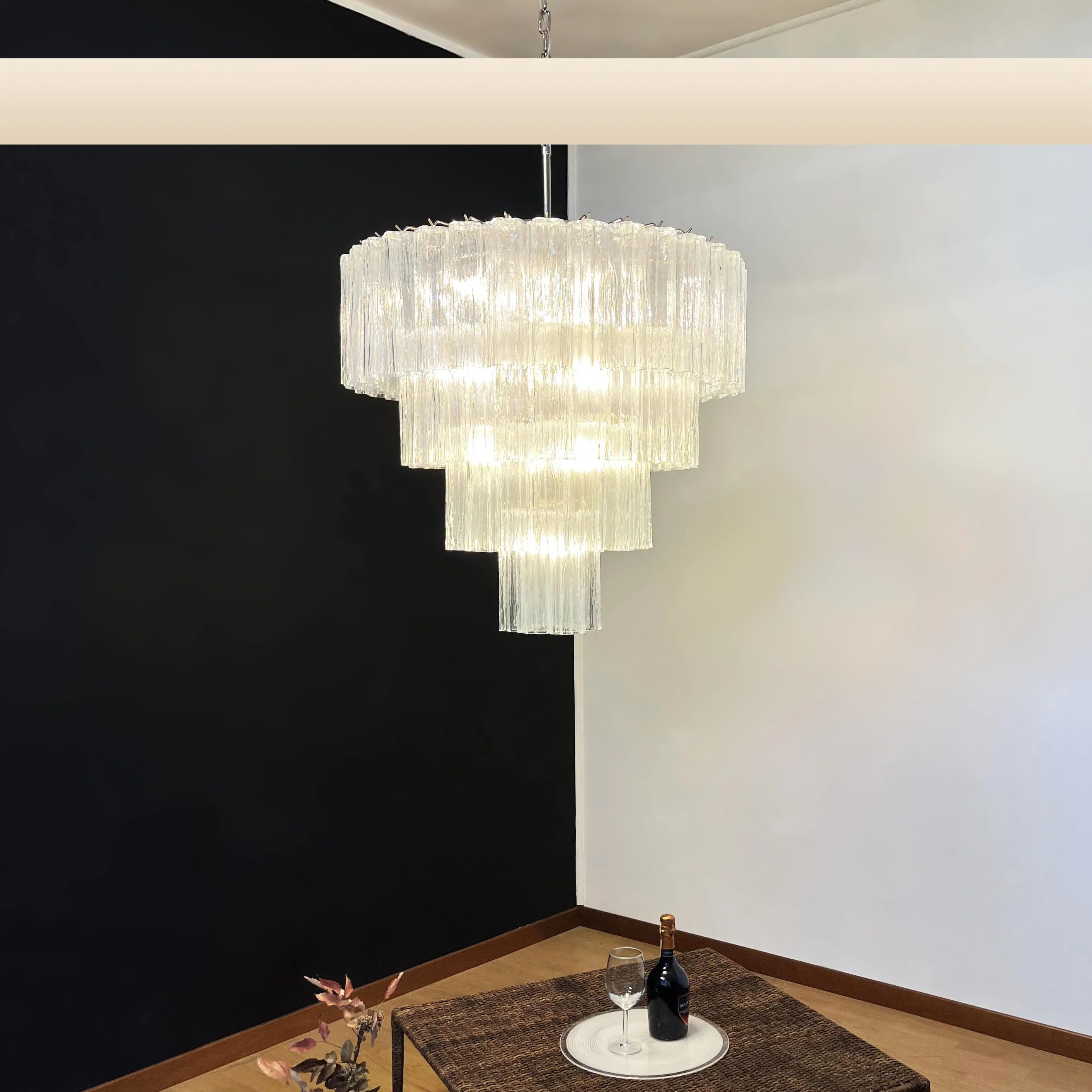 Vintage Murano Transparent Glass Chandelier 33.5"
