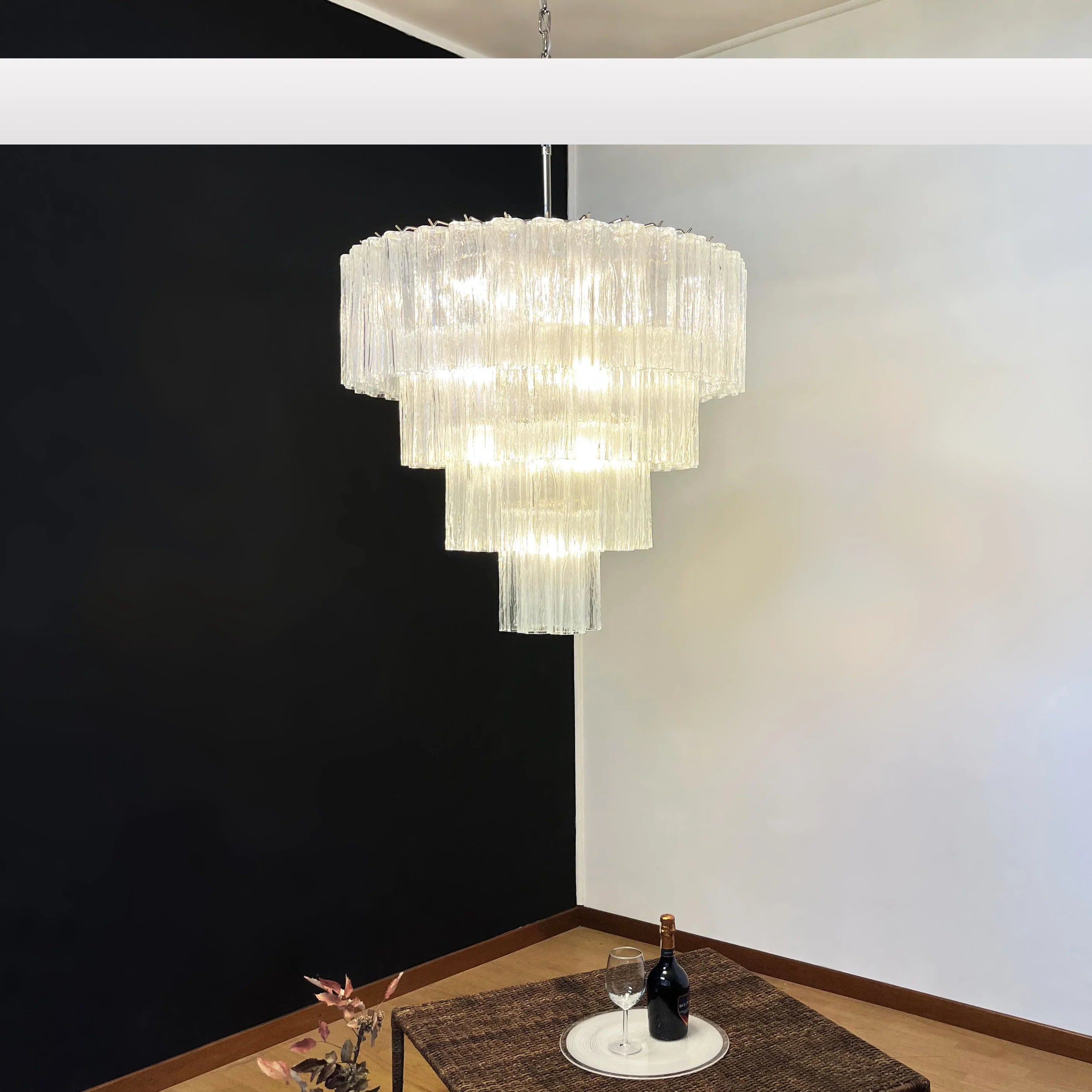Vintage Murano Transparent Glass Chandelier 33.5"