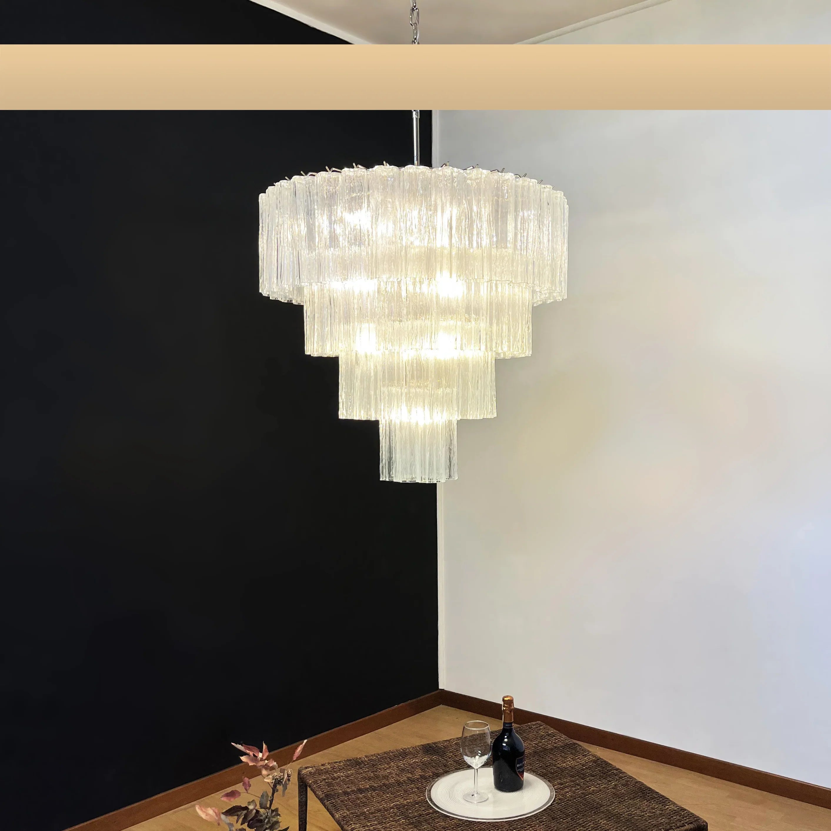 Vintage Murano Transparent Glass Chandelier 33.5"