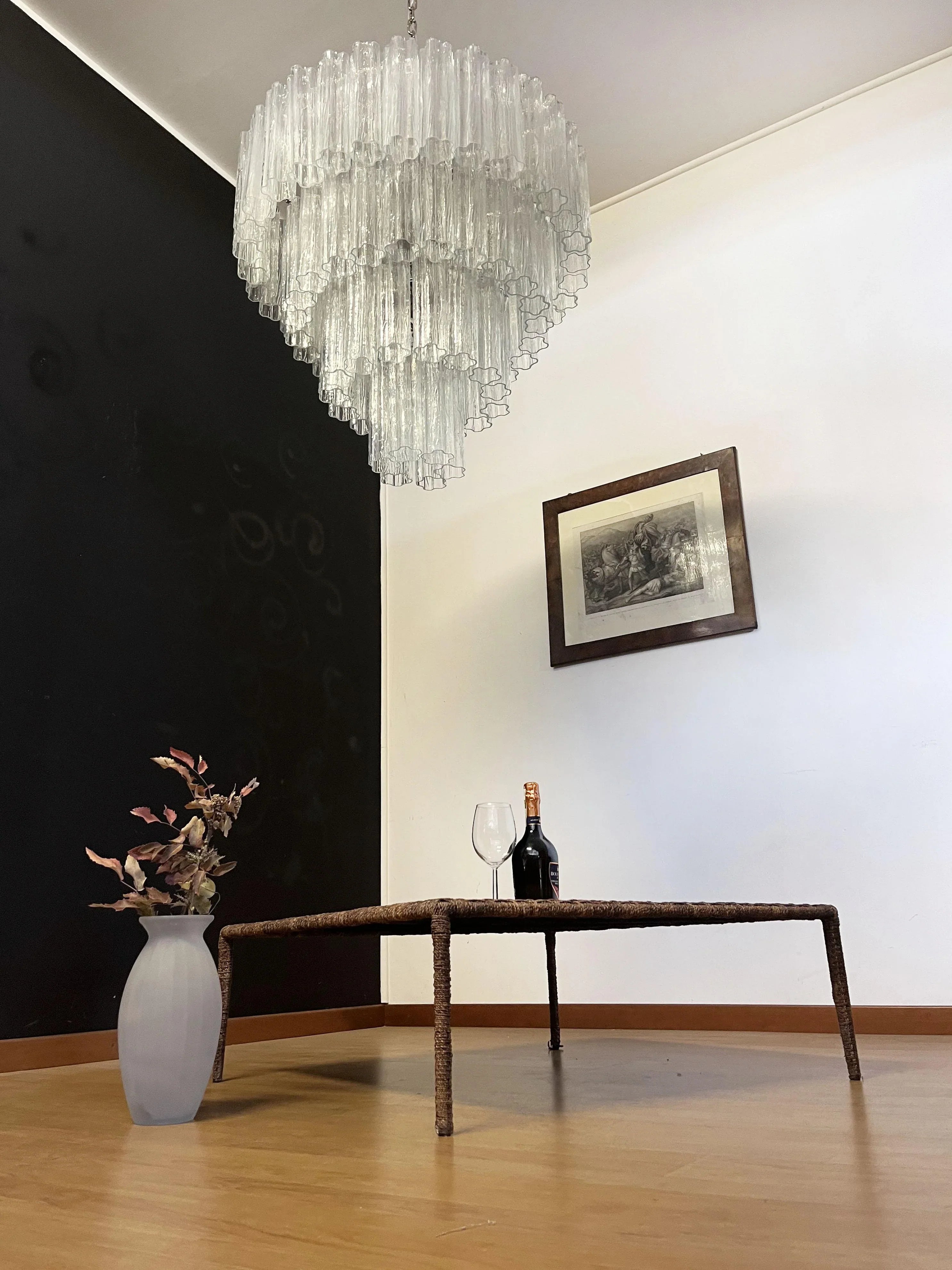 Vintage Murano Transparent Glass Chandelier 33.5"