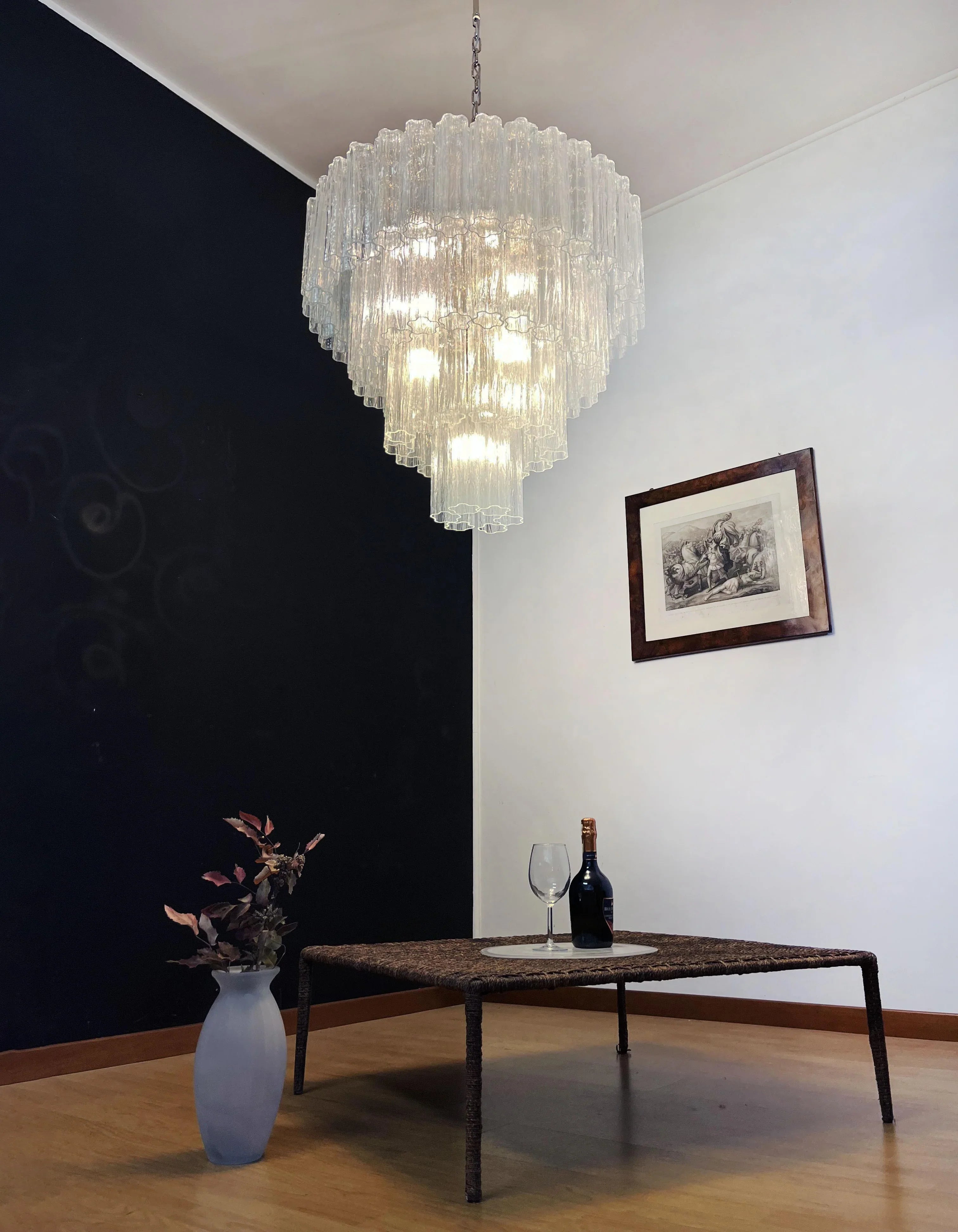Vintage Murano Transparent Glass Chandelier 33.5"