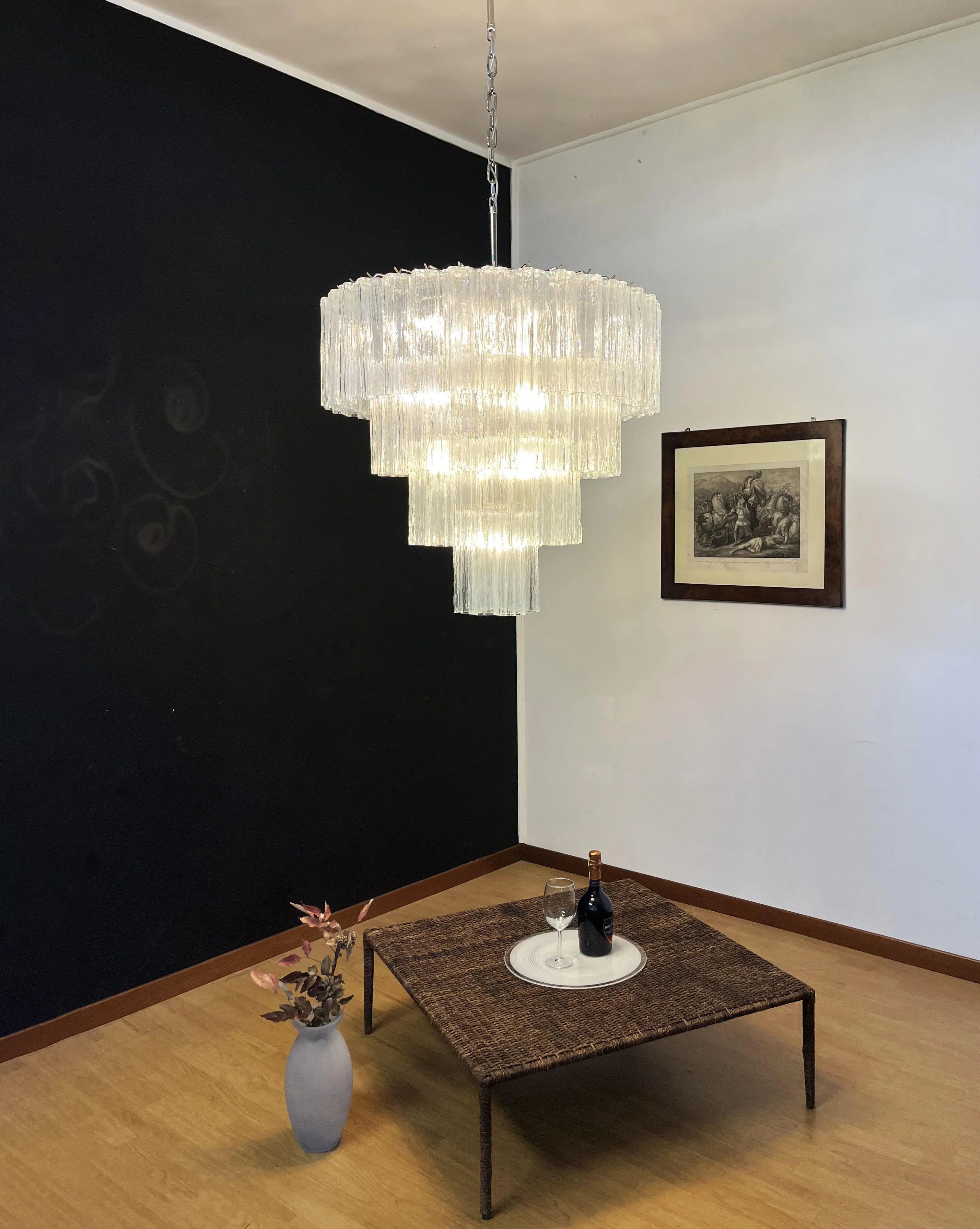 Vintage Murano Transparent Glass Chandelier 33.5"