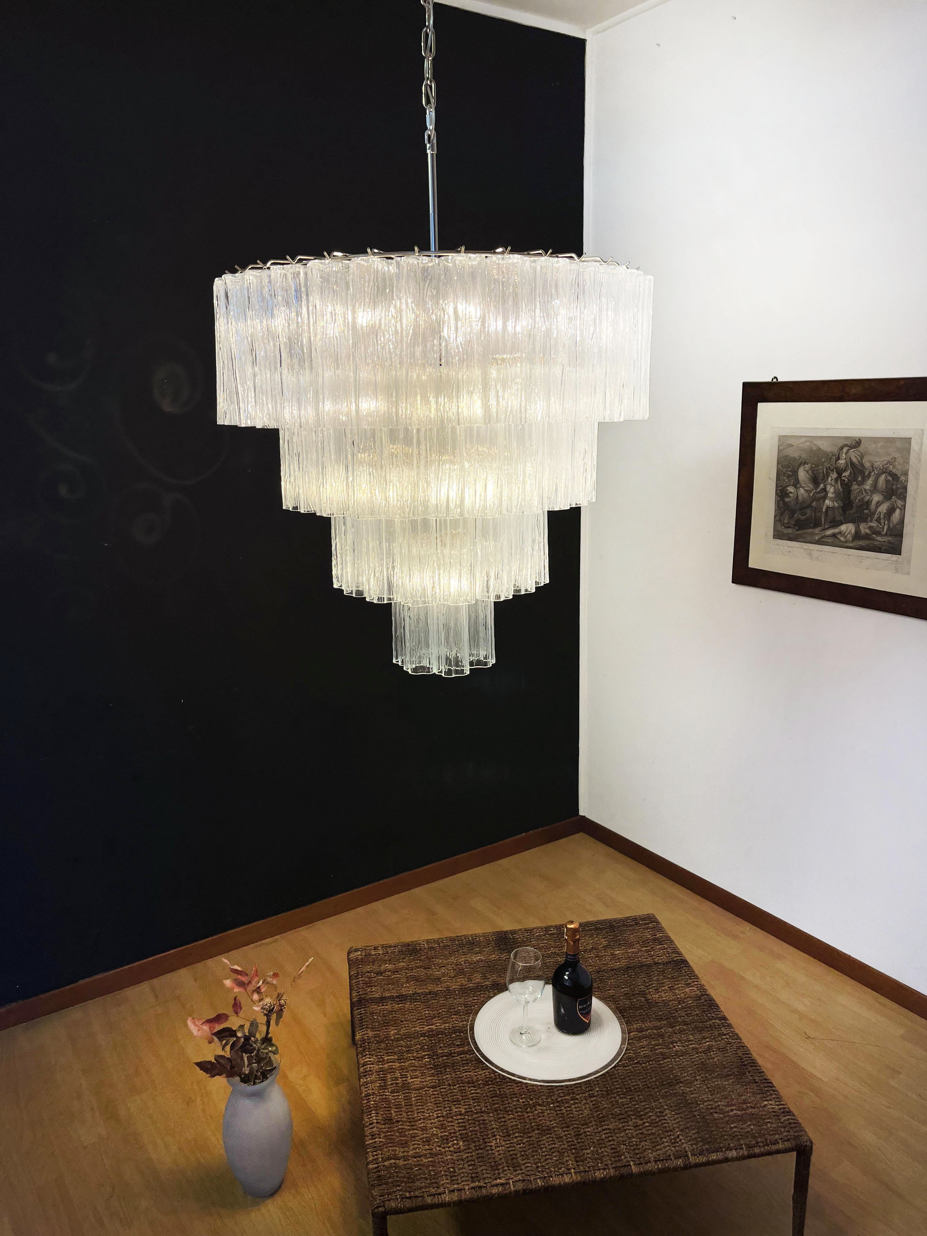 Vintage Murano Transparent Glass Chandelier 33.5"
