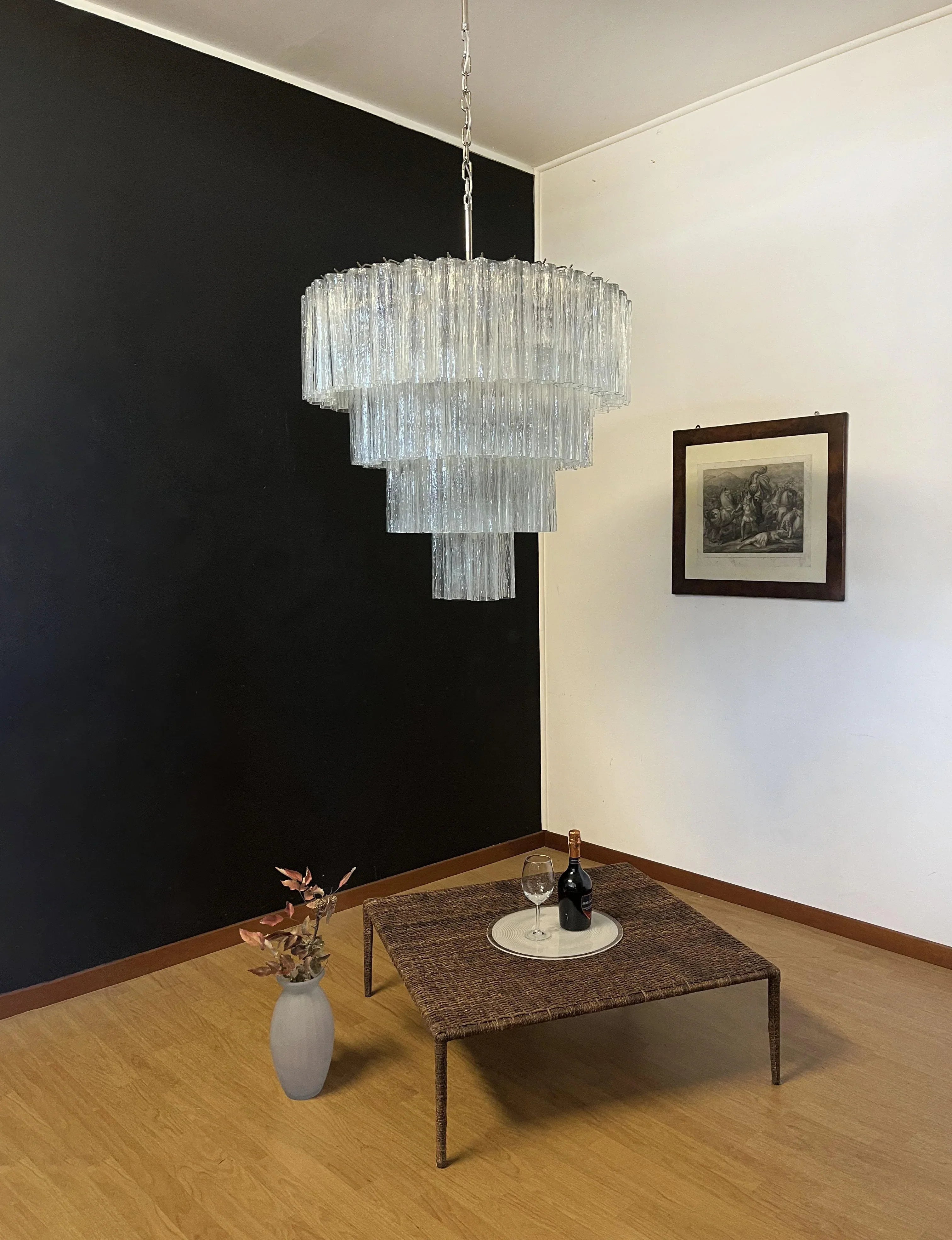 Vintage Murano Transparent Glass Chandelier 33.5"