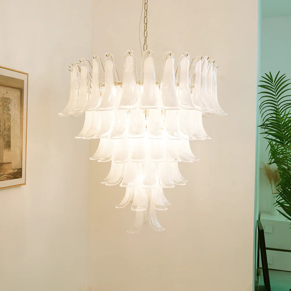 Vintage Murano Transparent Glass Petals Chandelier 31.5"