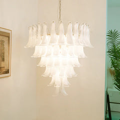 Vintage Murano Transparent Glass Petals Chandelier 31.5"