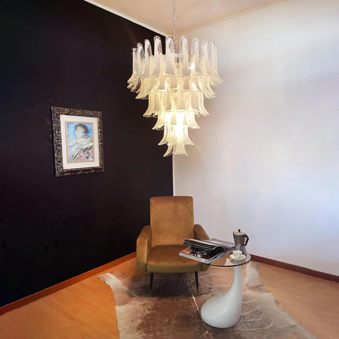 Vintage Murano Transparent Glass Petals Chandelier 31.5"