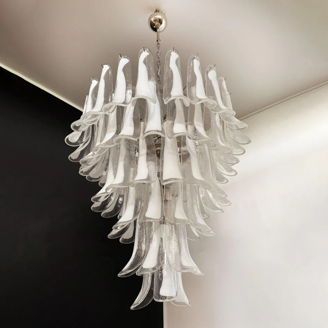 Vintage Murano Transparent Glass Petals Chandelier 31.5"