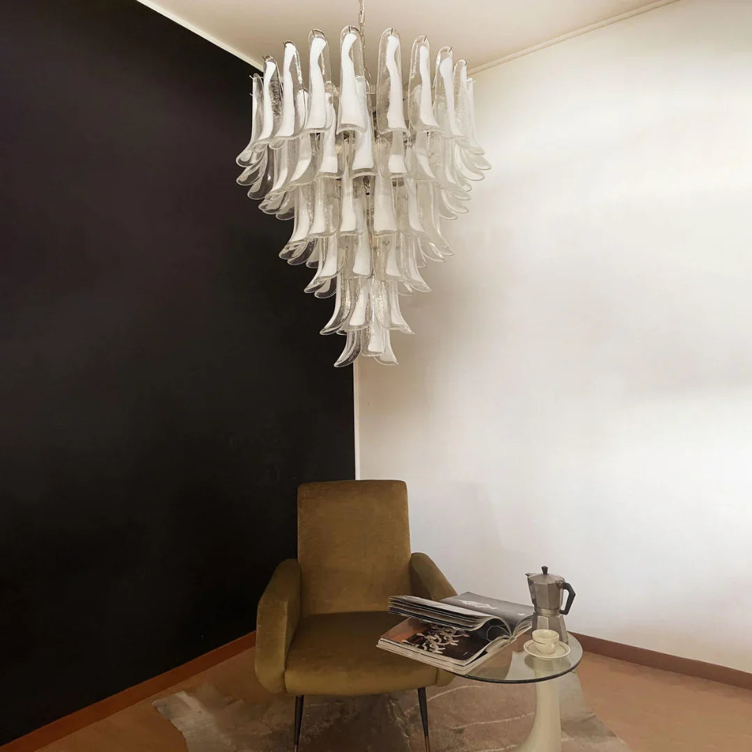 Vintage Murano Transparent Glass Petals Chandelier 31.5"