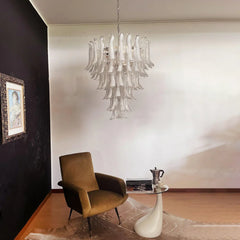 Vintage Murano Transparent Glass Petals Chandelier 31.5"