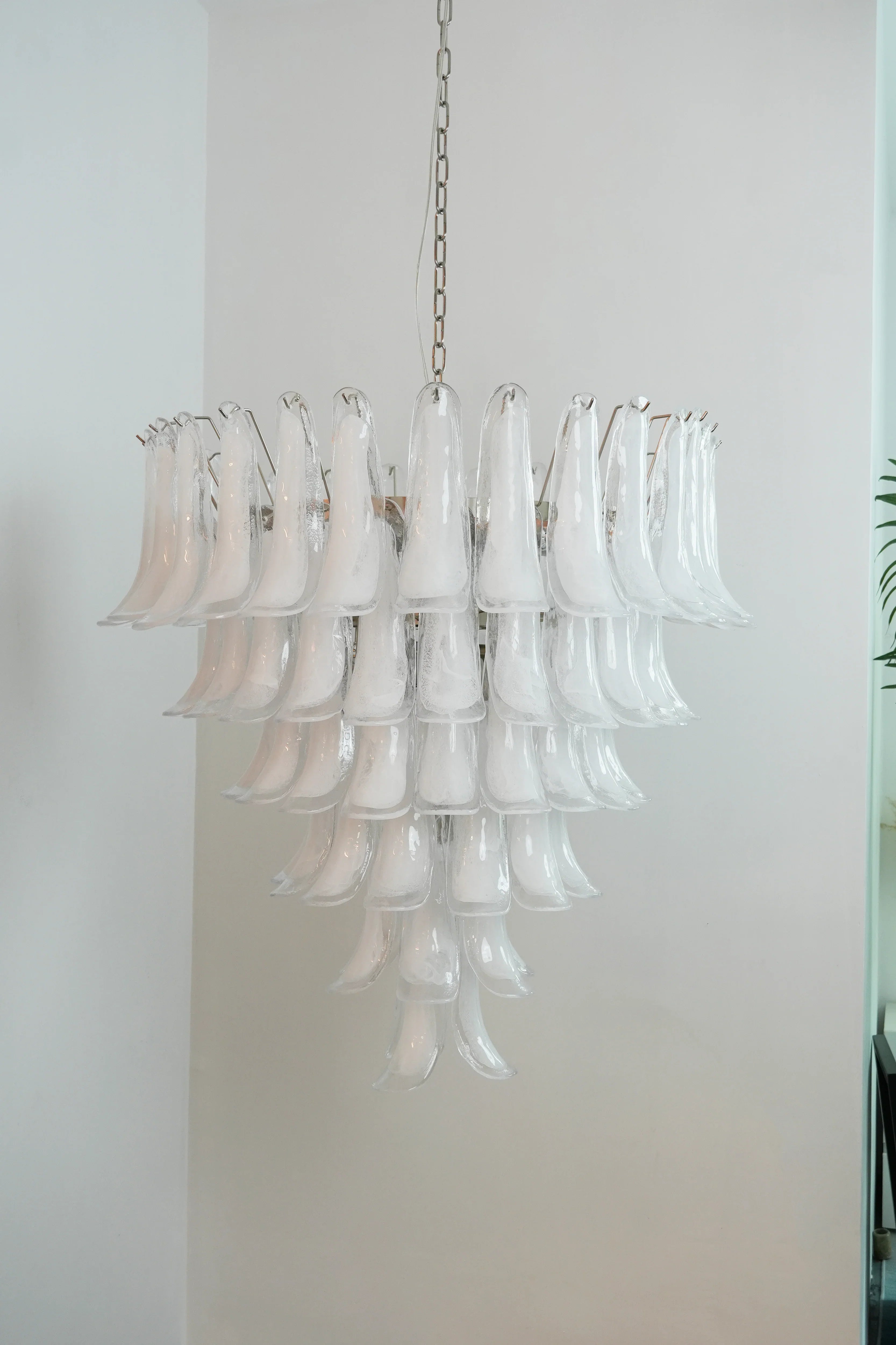 Vintage Murano Transparent Glass Petals Chandelier 31.5"