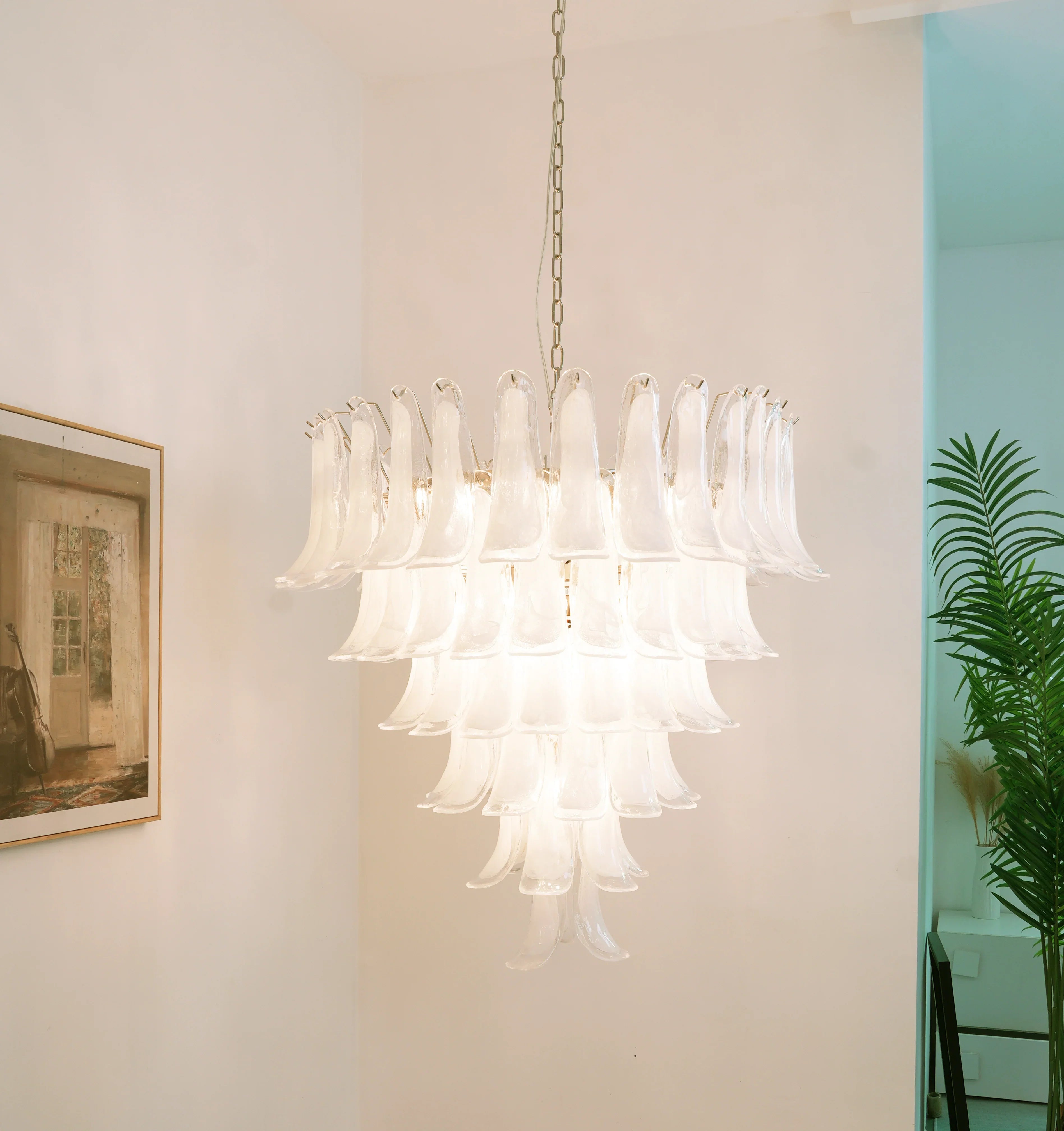 Vintage Murano Transparent Glass Petals Chandelier 31.5"