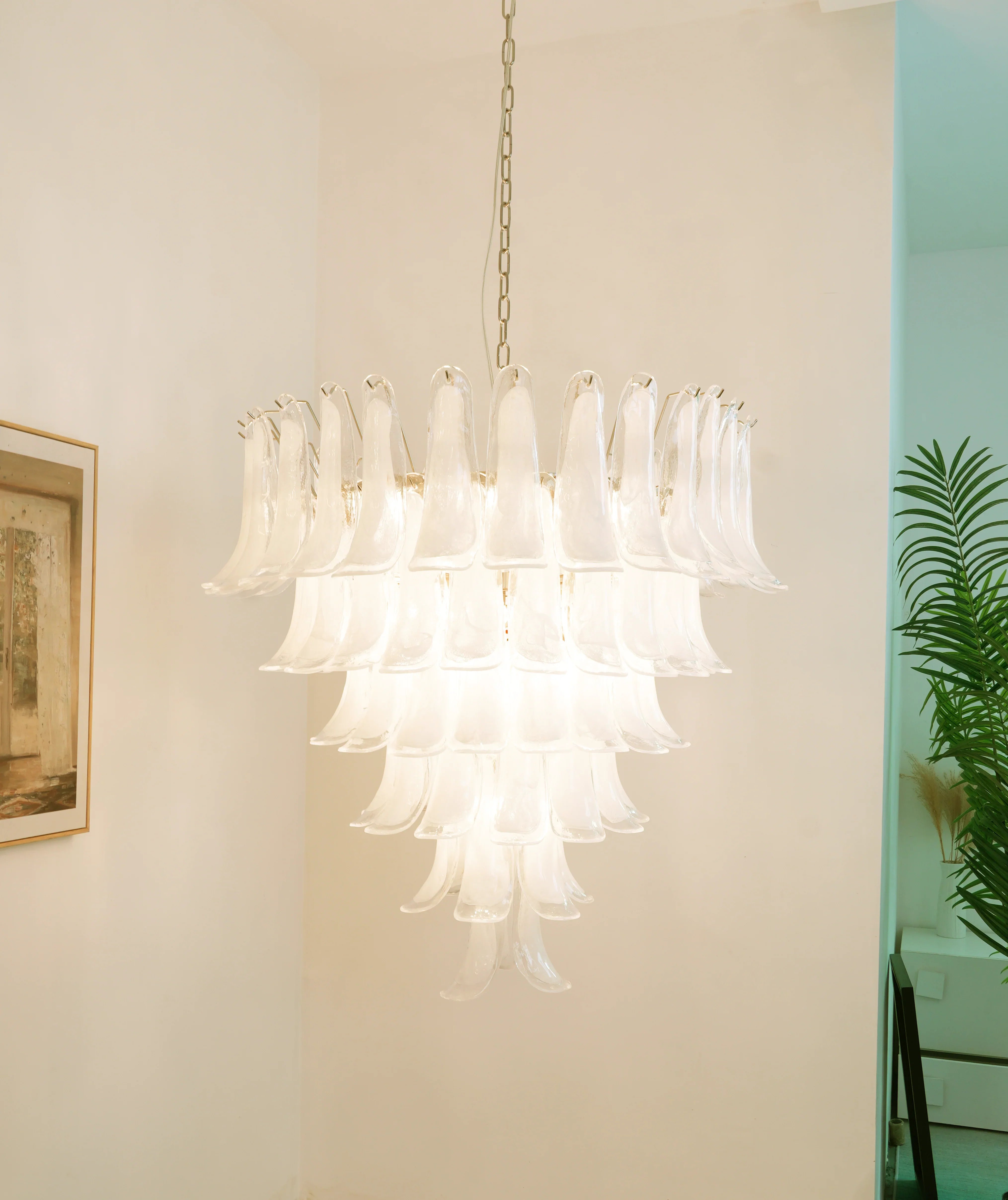 Vintage Murano Transparent Glass Petals Chandelier 31.5"