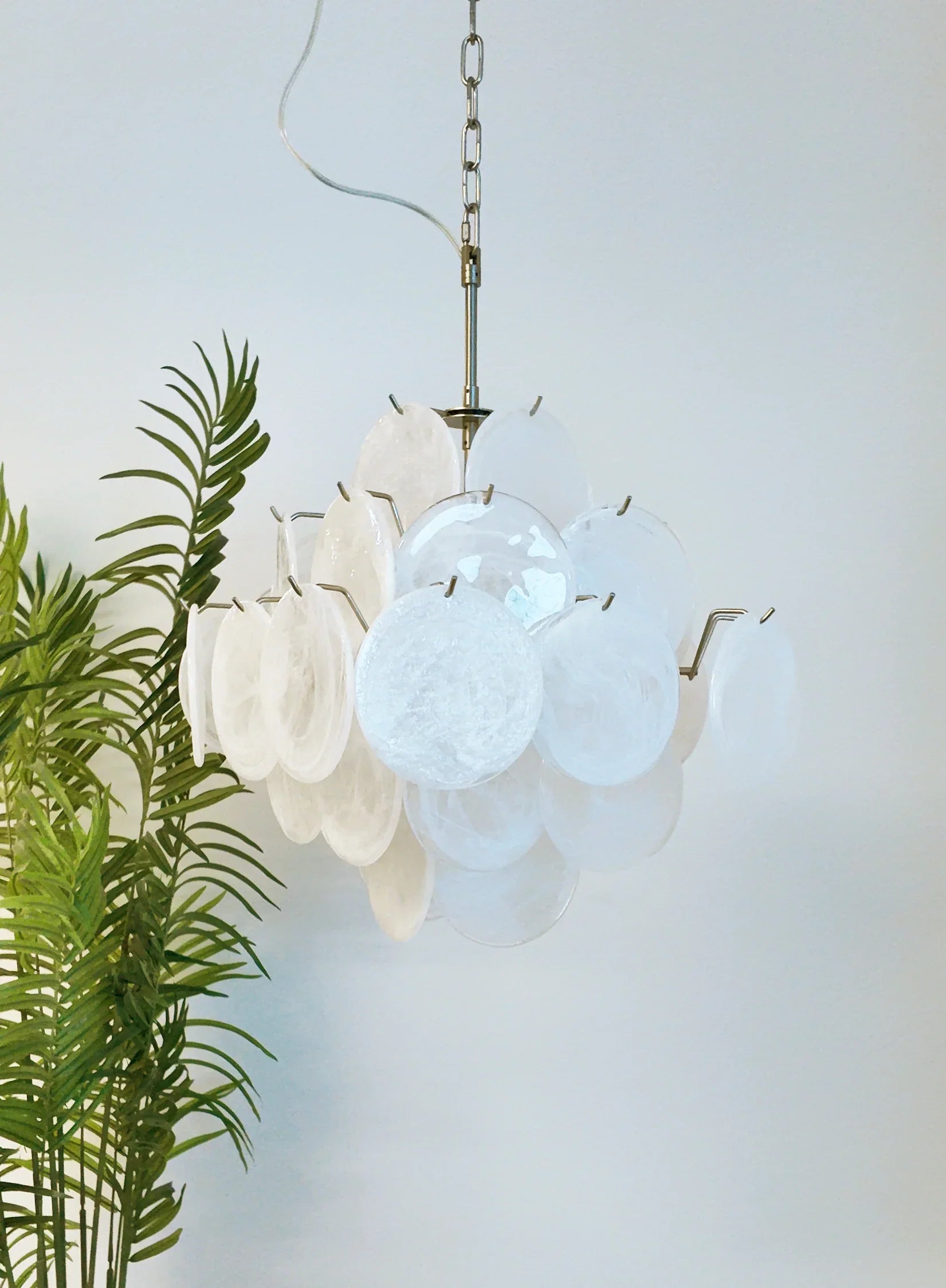 Vintage Murano White Disks Chandelier 19"
