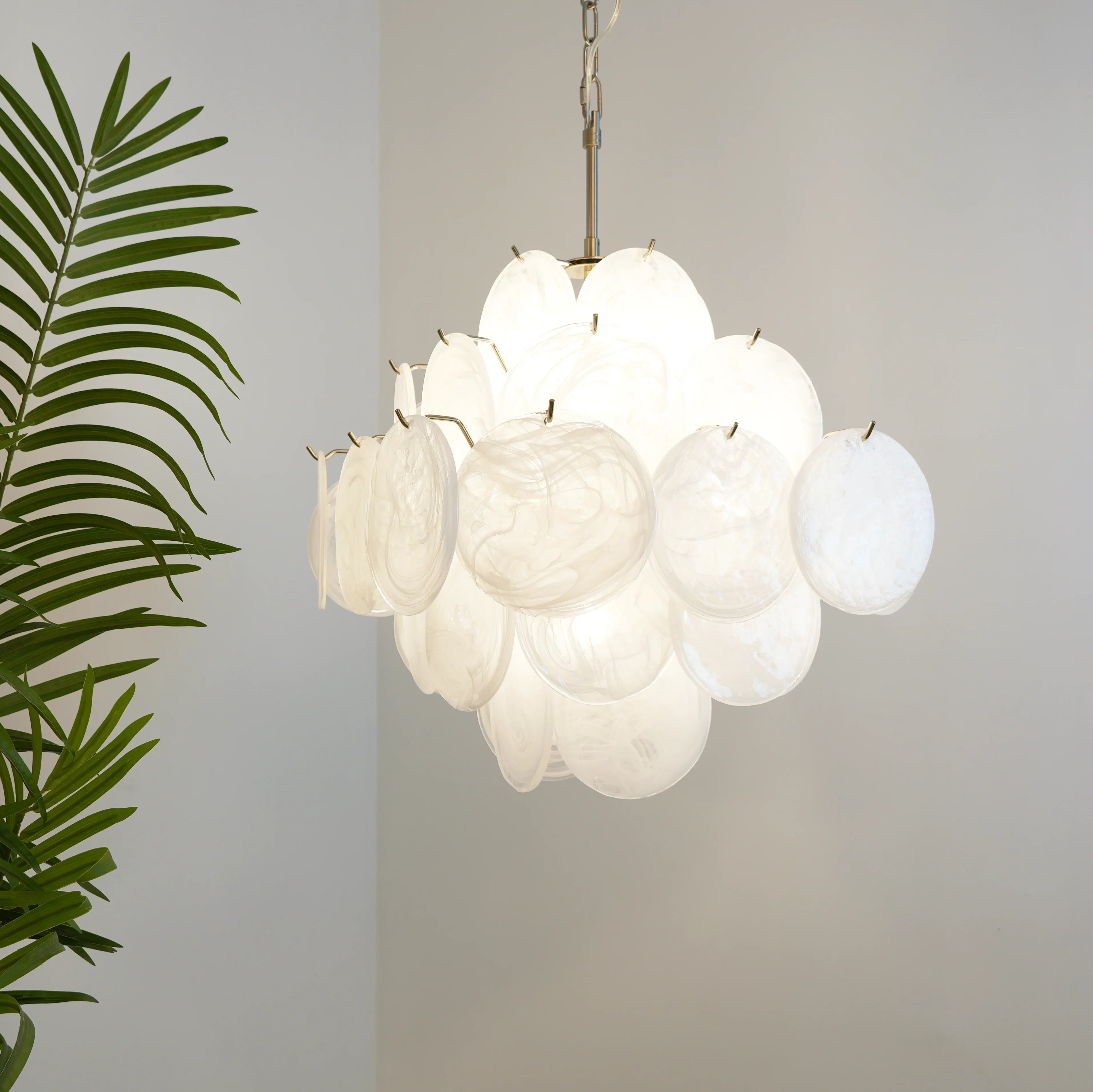 Vintage Murano White Disks Chandelier 19"