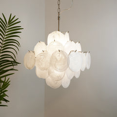 Vintage Murano White Disks Chandelier 19"