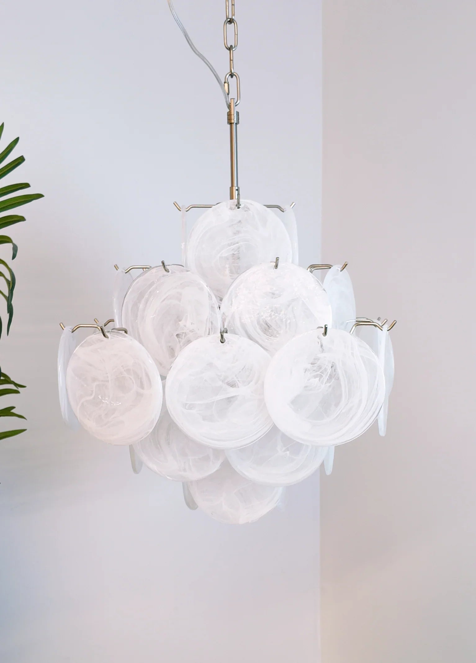 Vintage Murano White Disks Chandelier 19"