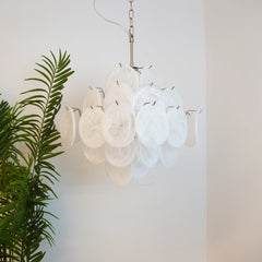 Vintage Murano White Disks Chandelier 19"