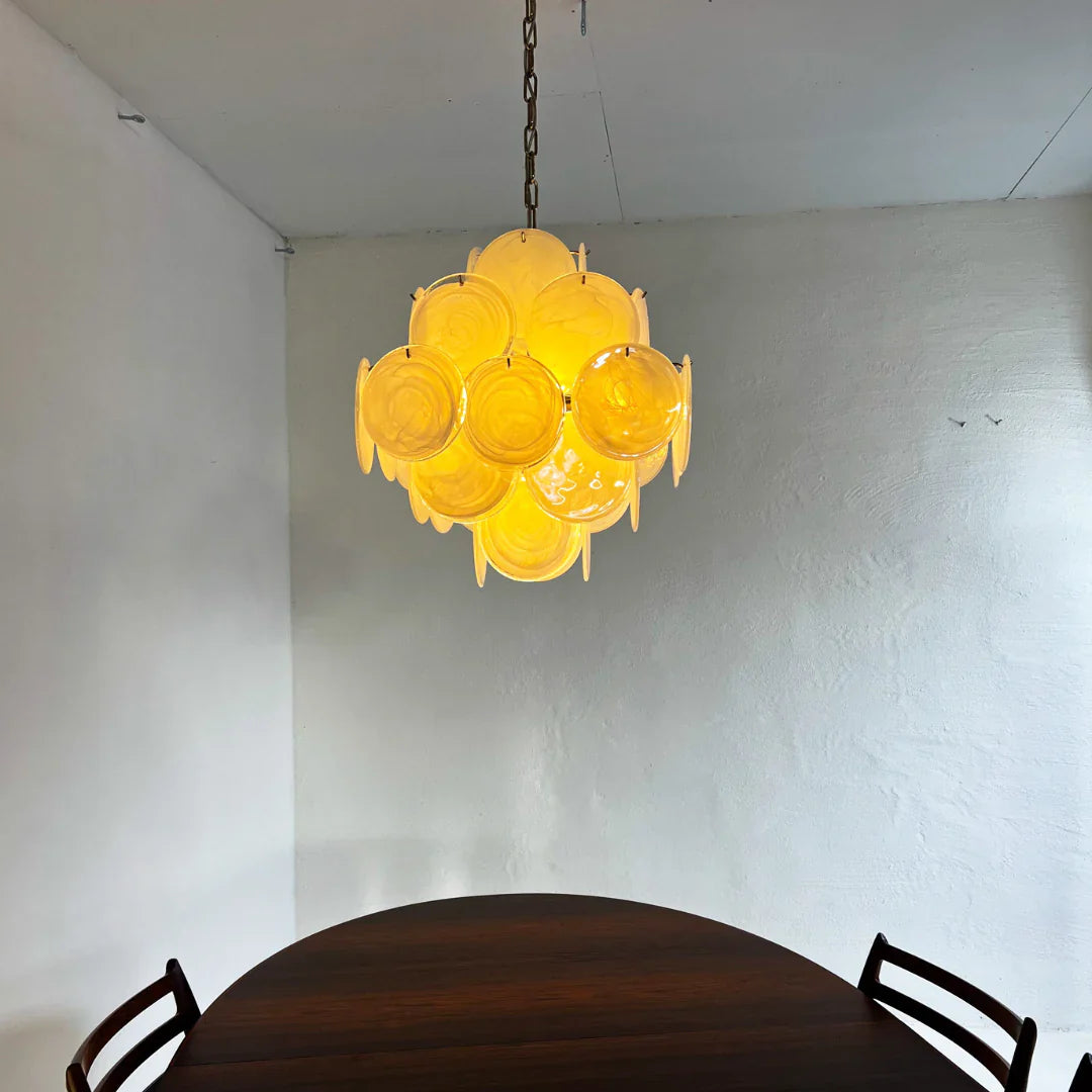 Vintage Murano White Disks Chandelier 19"