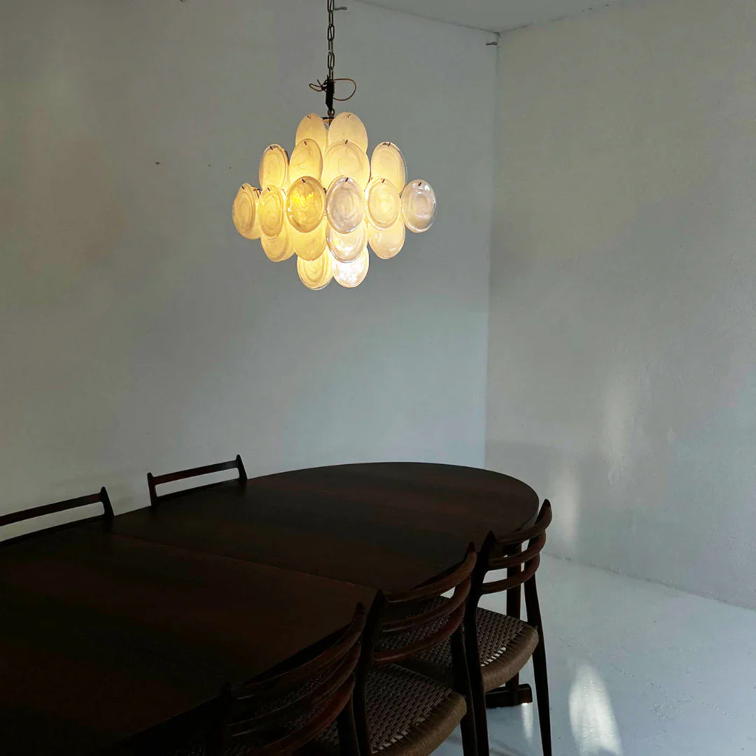 Vintage Murano White Disks Chandelier 19"