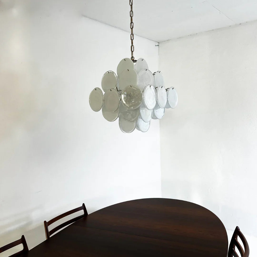 Vintage Murano White Disks Chandelier 19"