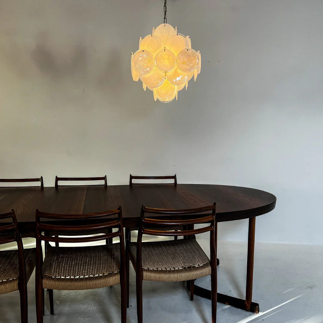 Vintage Murano White Disks Chandelier 19"