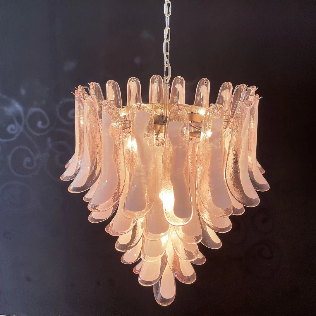 Vintage Pink Murano Glass Petals Chandelier 26"