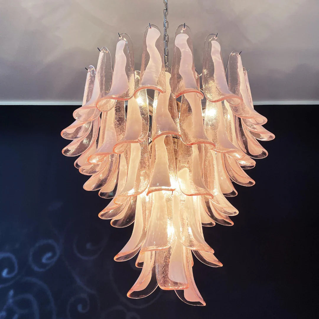Vintage Pink Murano Glass Petals Chandelier 26"